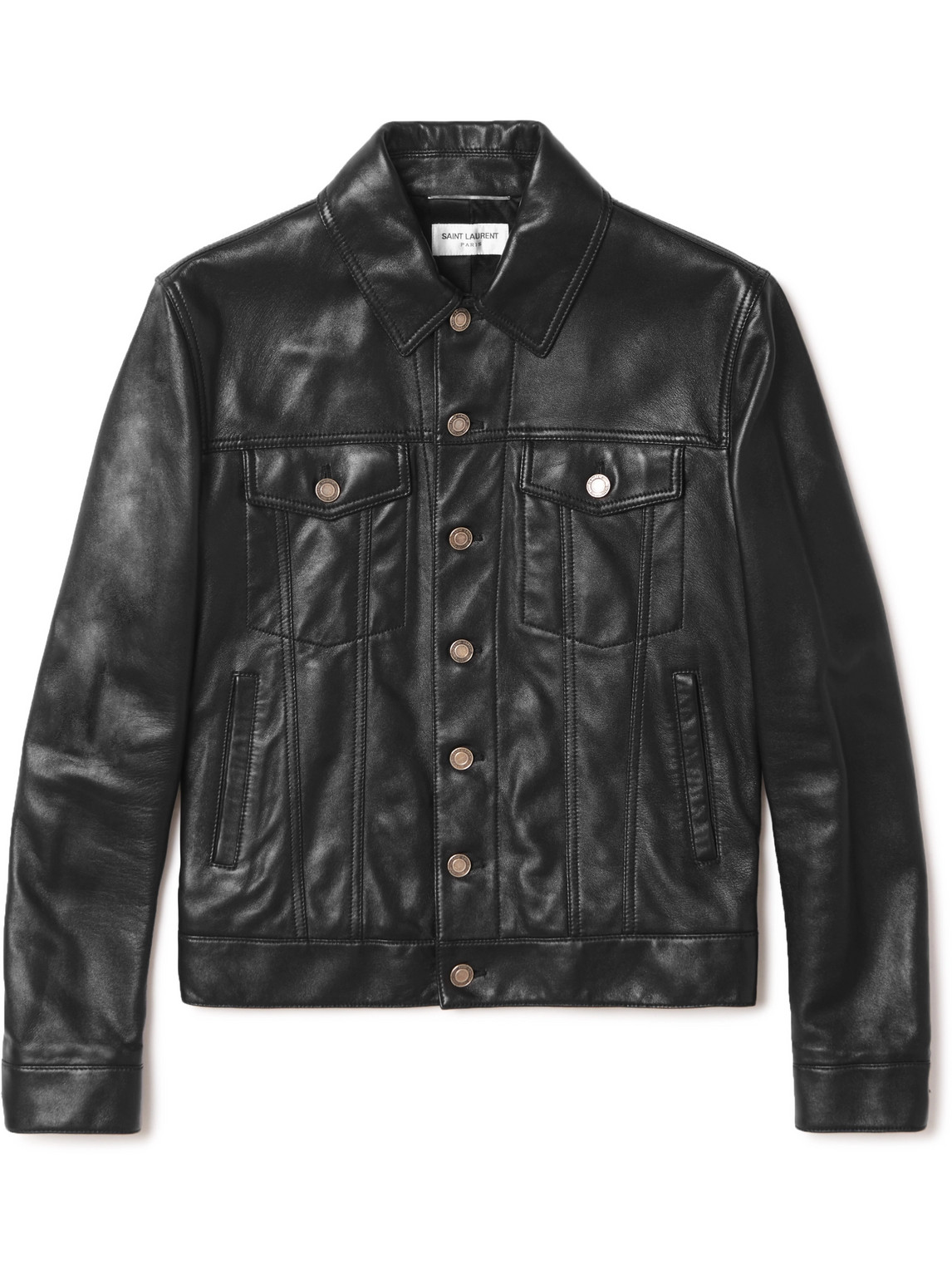 Slim-Fit Leather Trucker Jacket