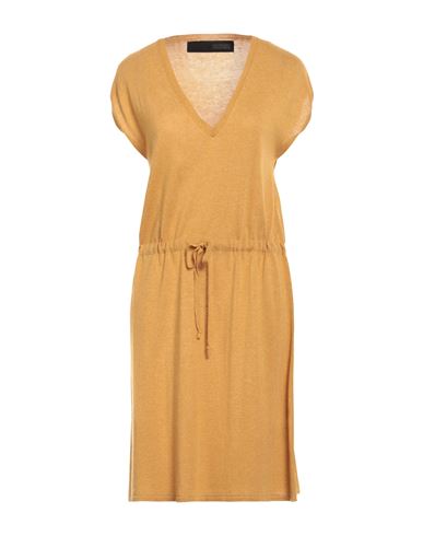 Woman Mini dress Mustard Size L/XL Linen, Viscose, Cotton