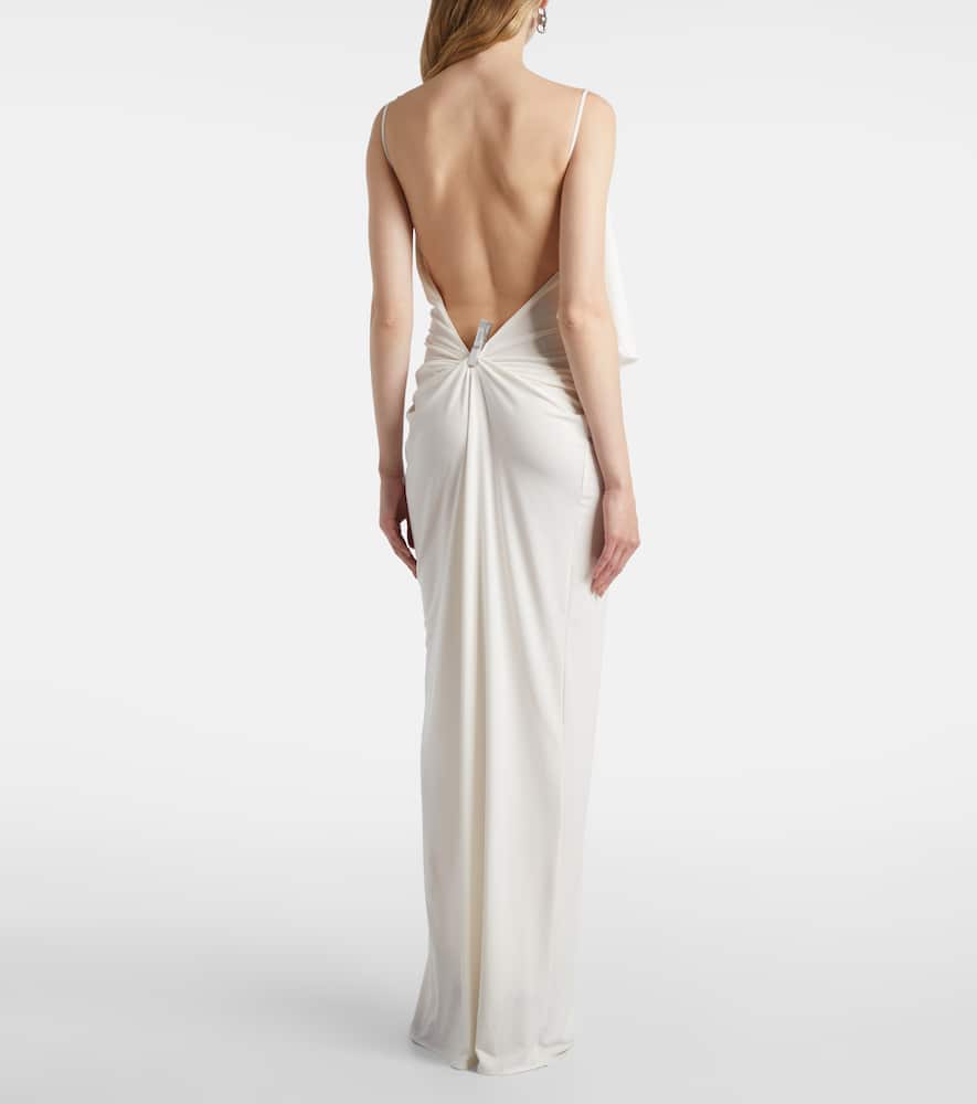 Draped embellished jersey maxi dress