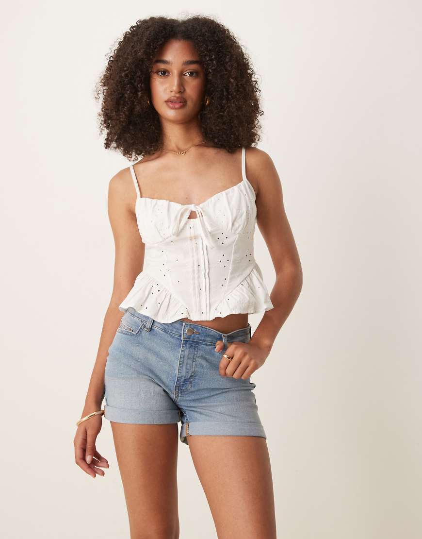 Denim shorts with turn ups in mid blue