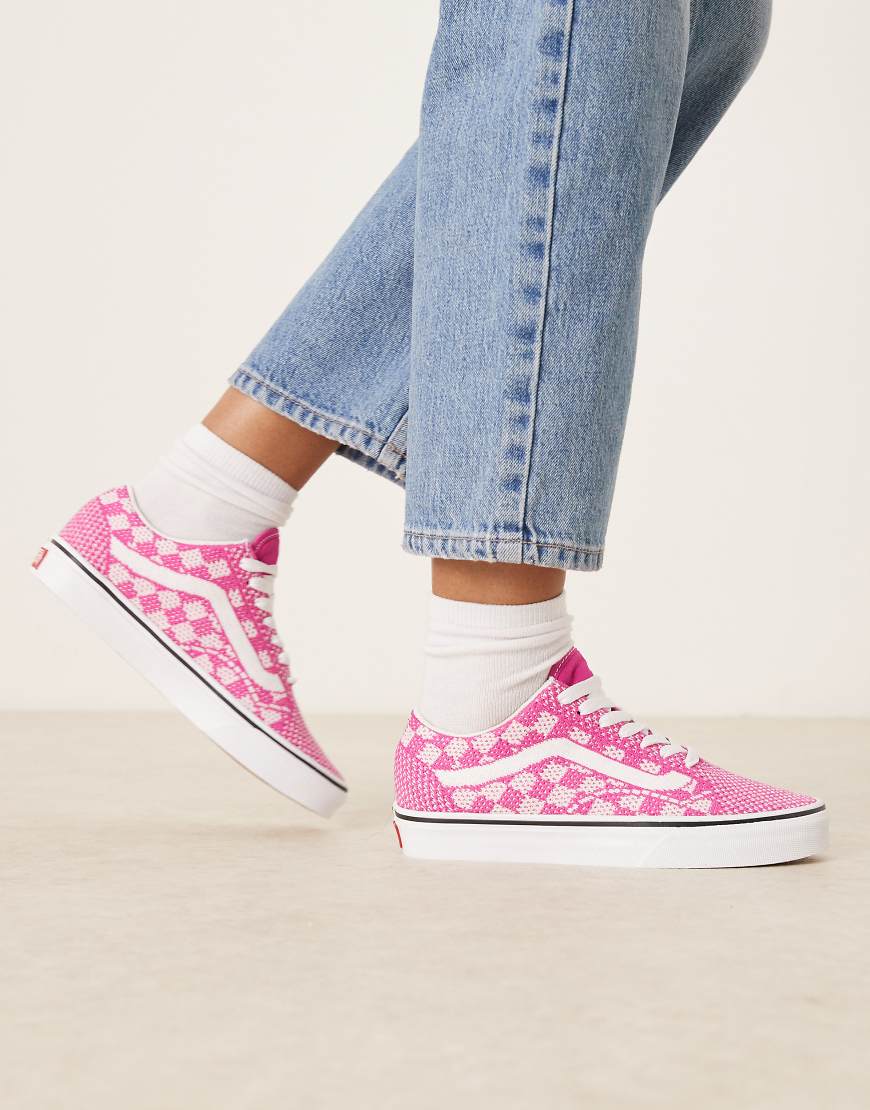 Old Skool EK knitted upper trainers in bright pink checkerboard