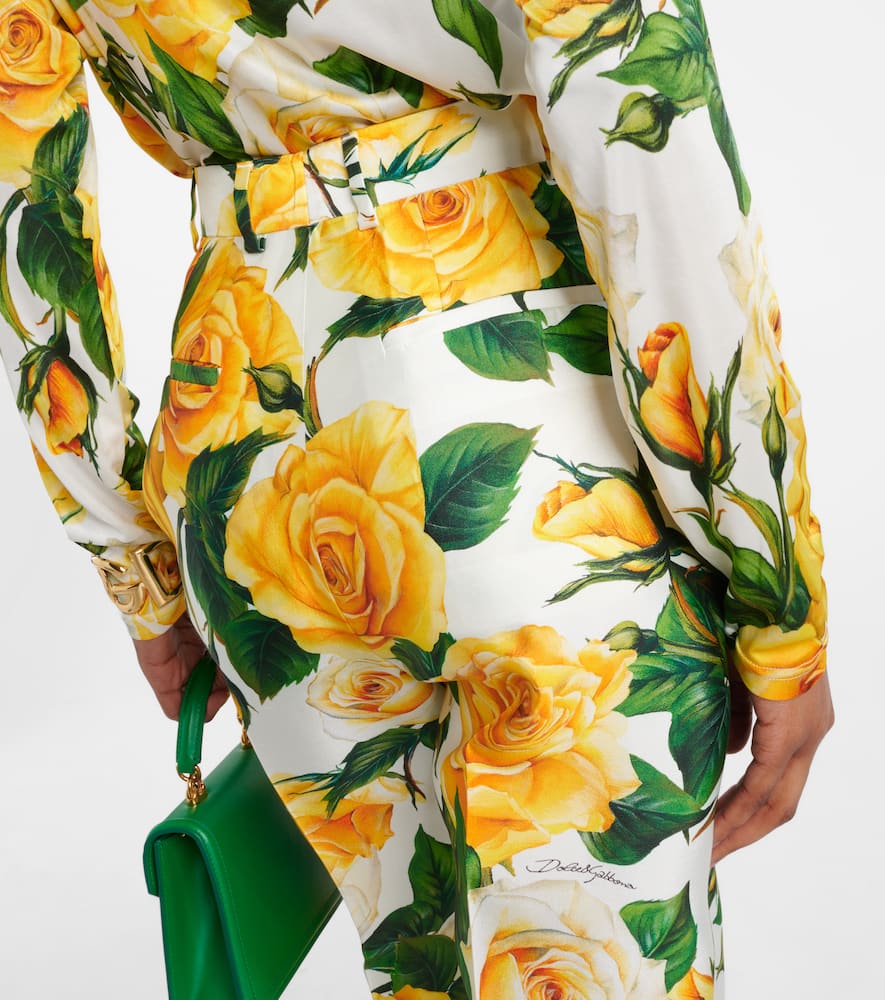 Floral high-rise silk-blend straight pants