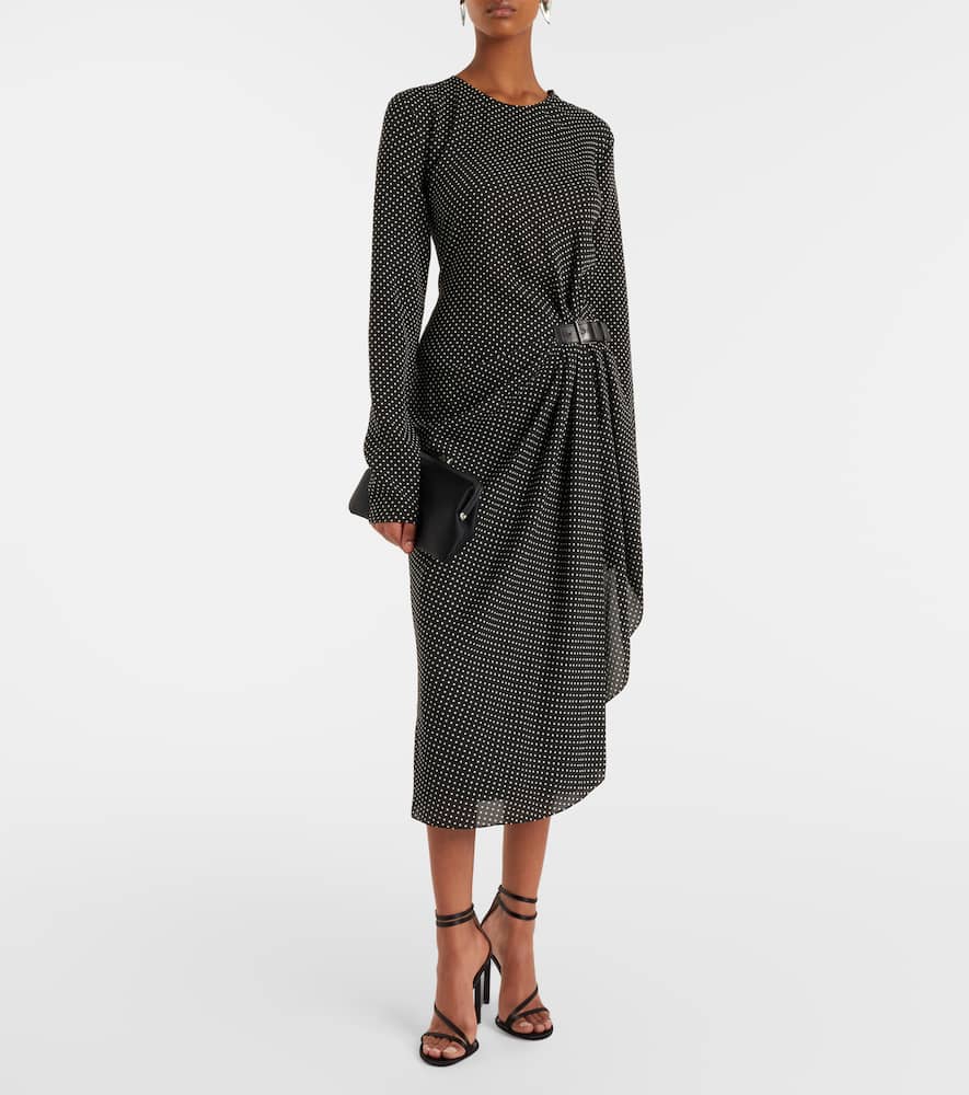 Polka-dot silk midi dress