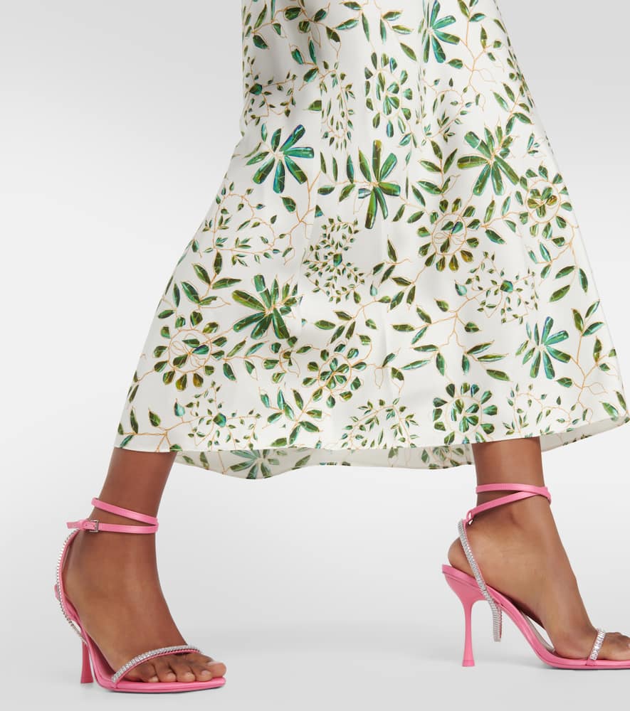 Floral-appliqué silk midi dress