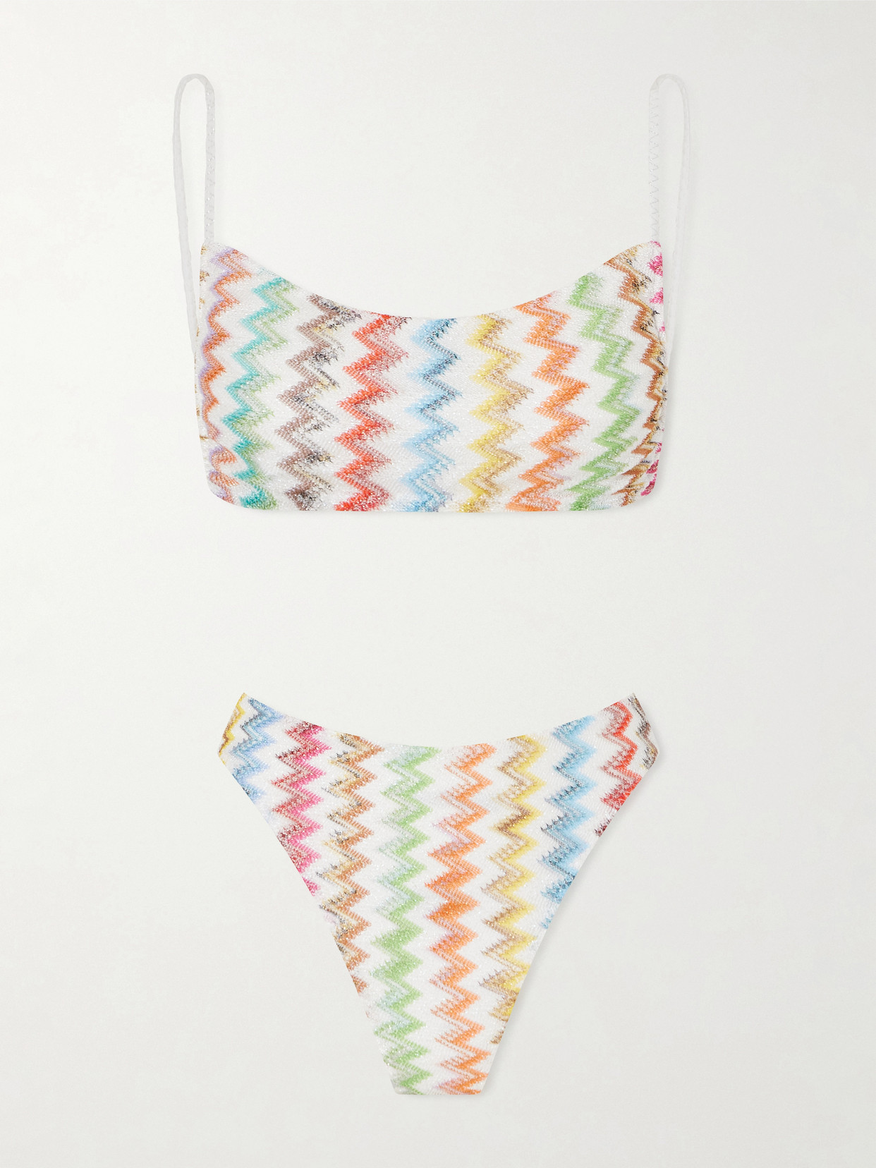 Striped Crochet-knit Triangle Bikini - White