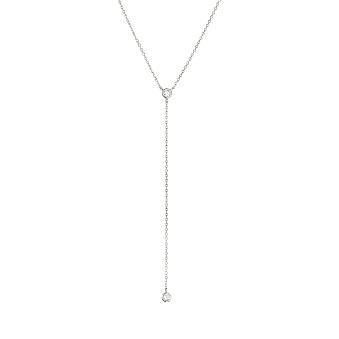 Silver Diamond Style Lariat Necklace