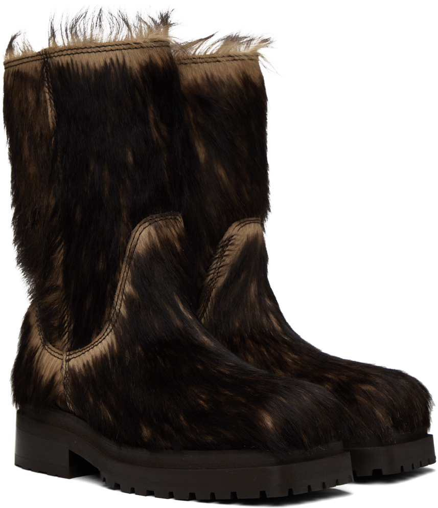 Eckhaus Latta Brown & Black Stacked Fur Boots