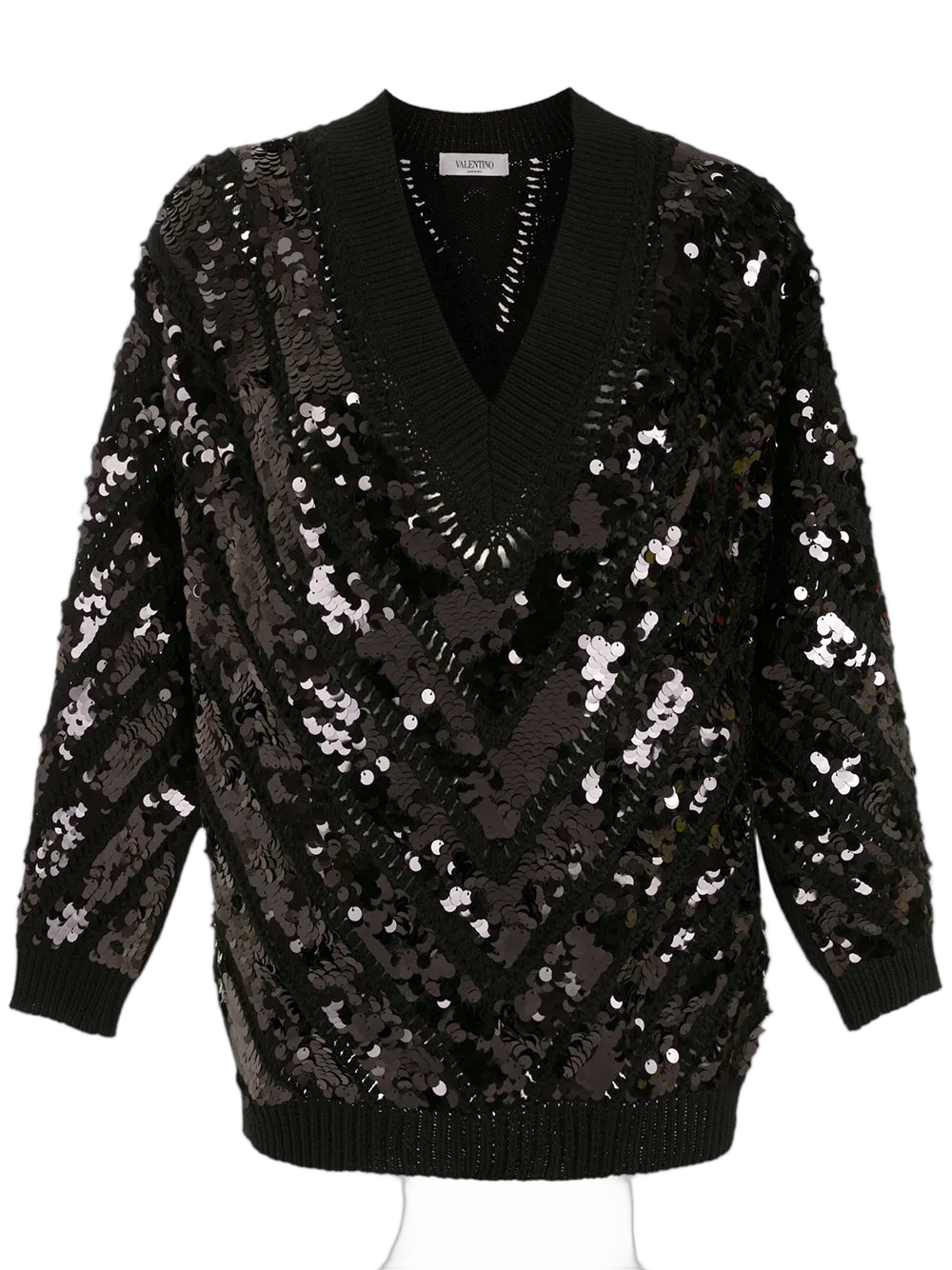 Sequin-Embellished Virgin Wool Sweater — Black