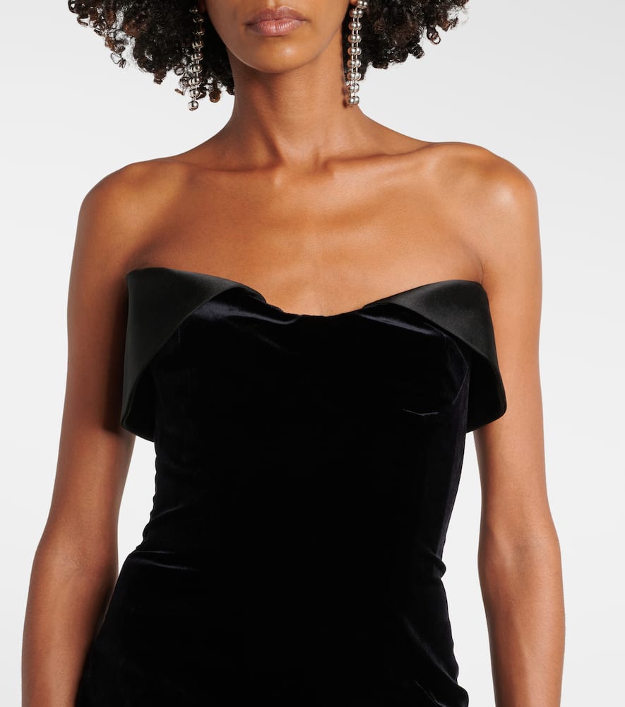 Satin-trimmed velvet minidress