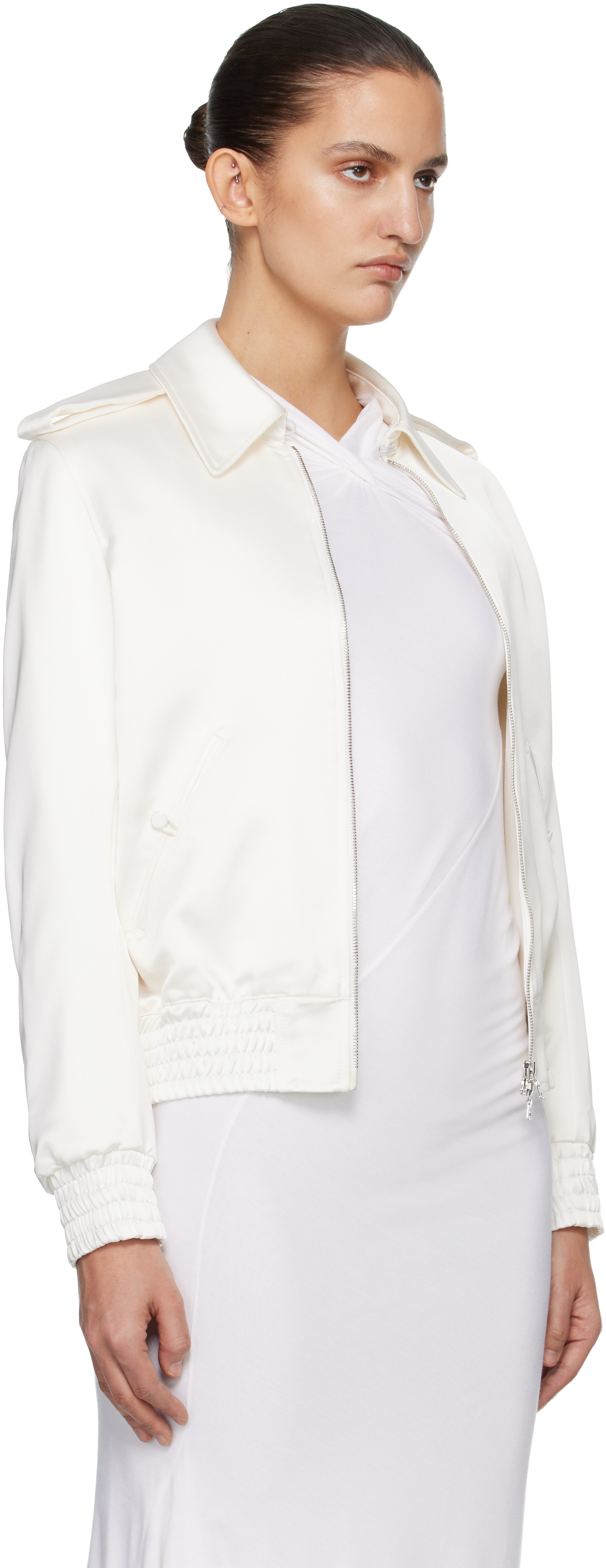 Off-White Satin Blouson Flight Jacket
