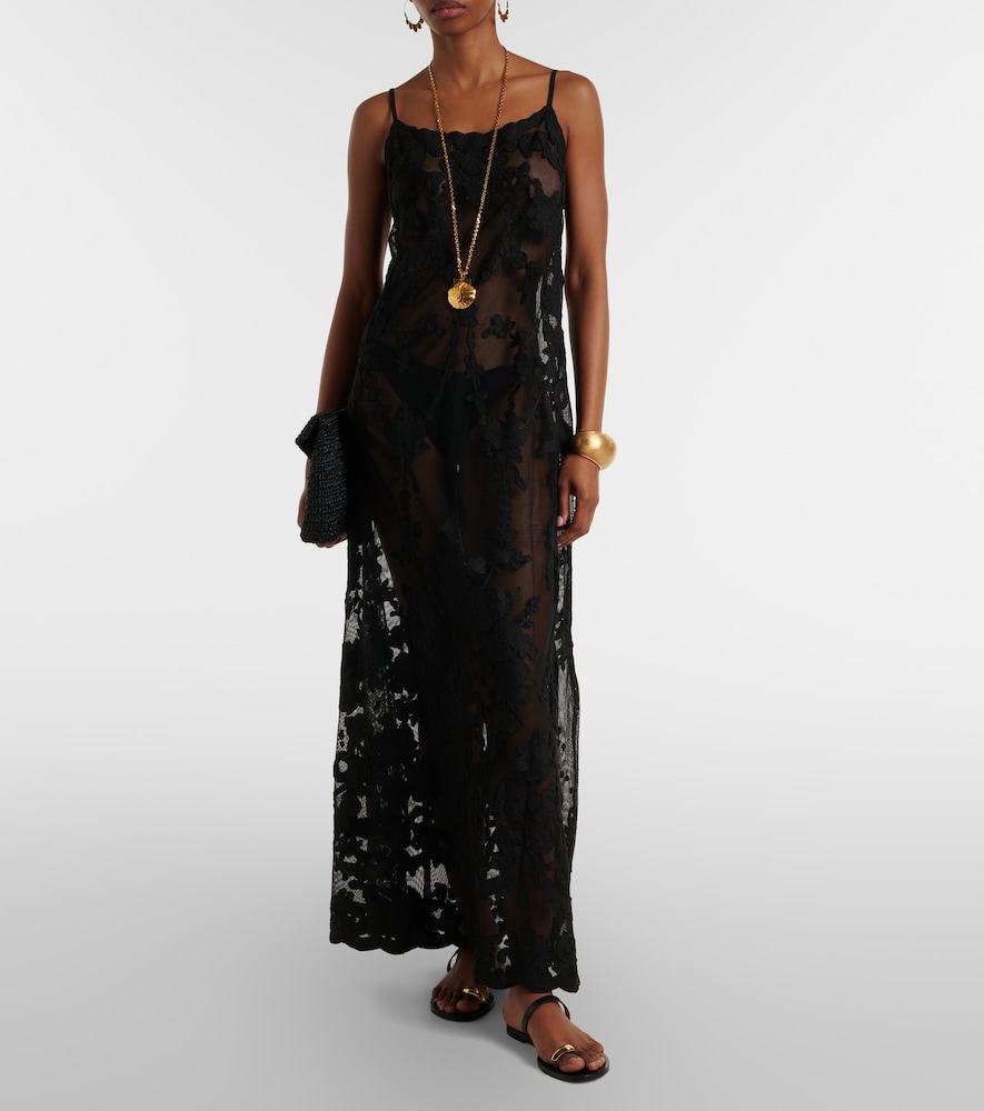 Embroidered sheer cotton maxi dress