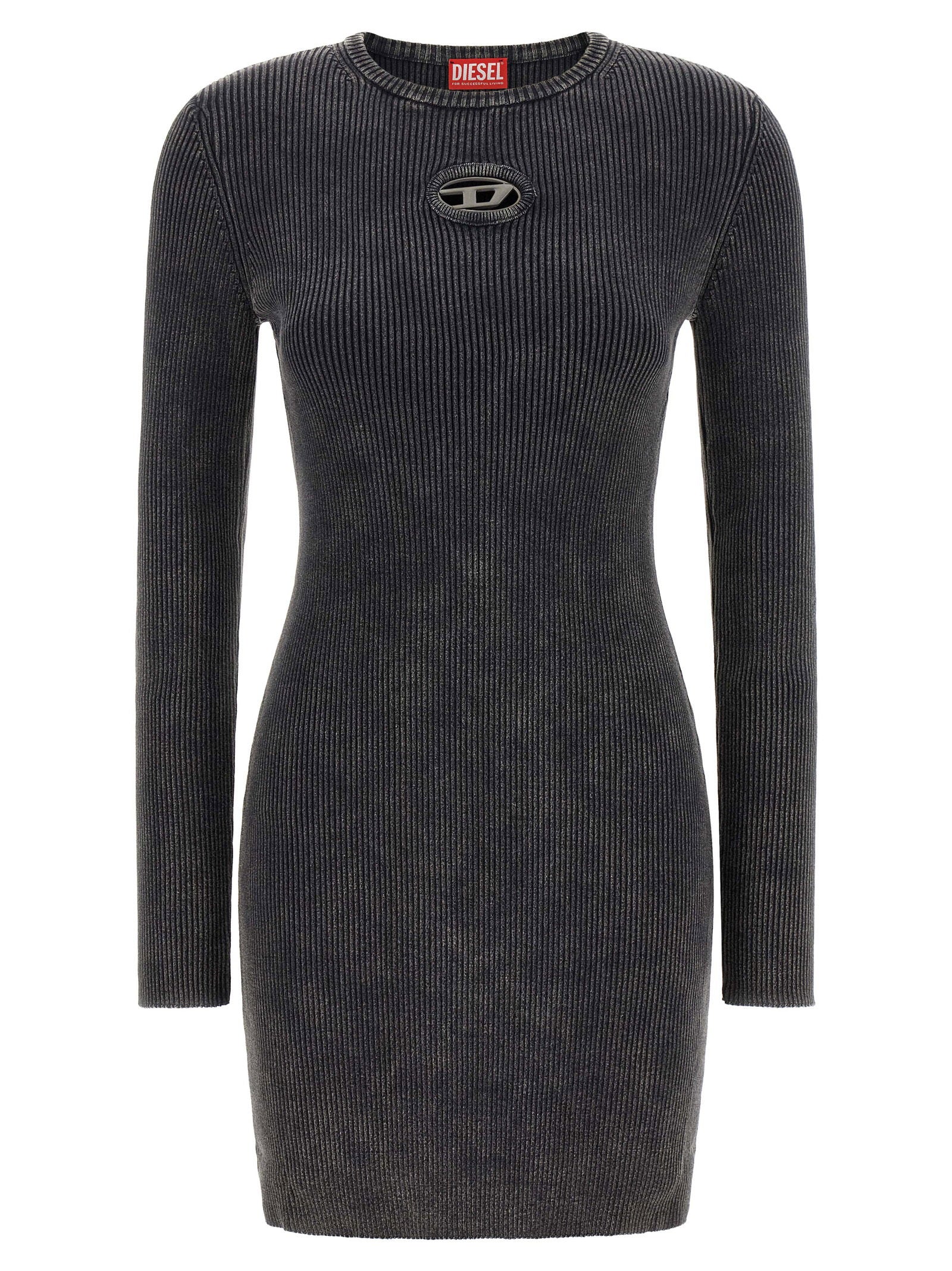 Ribbed Cotton Mini Dress — Black