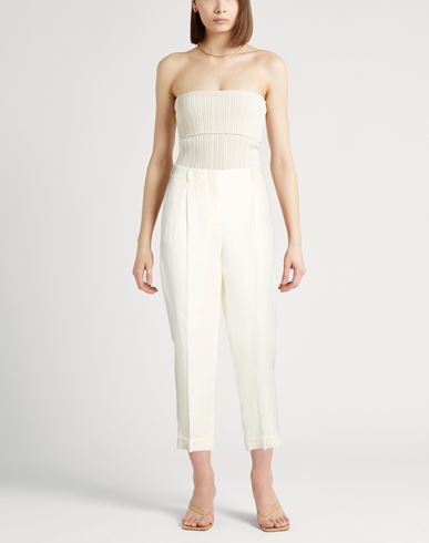Easy Woman Pants Cream Size 6 Linen