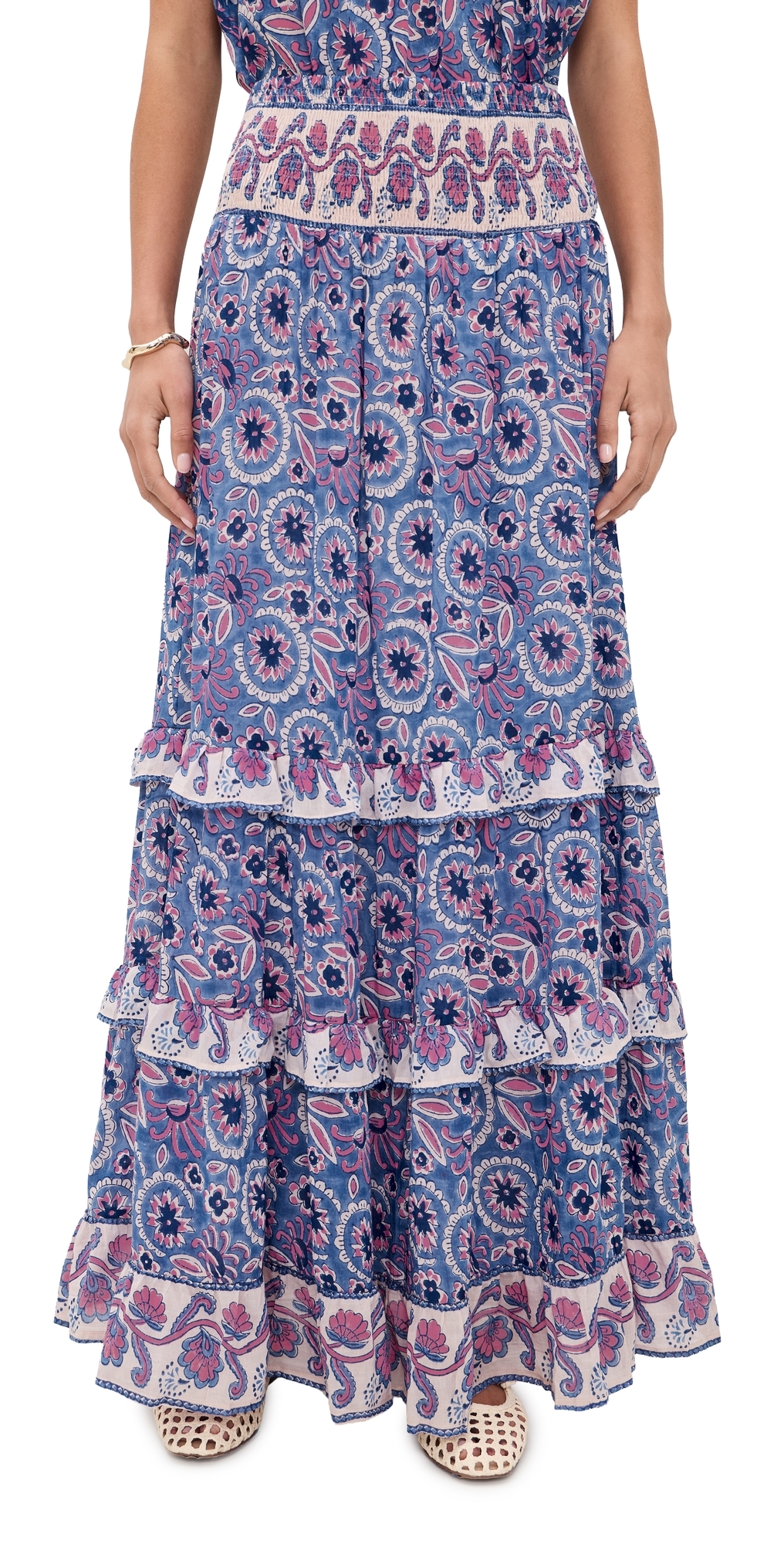 Paris Maxi Skirt Blue with Pink Flower