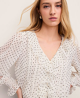 Ann Taylor Polka Dot Ruffle Trim Blouse