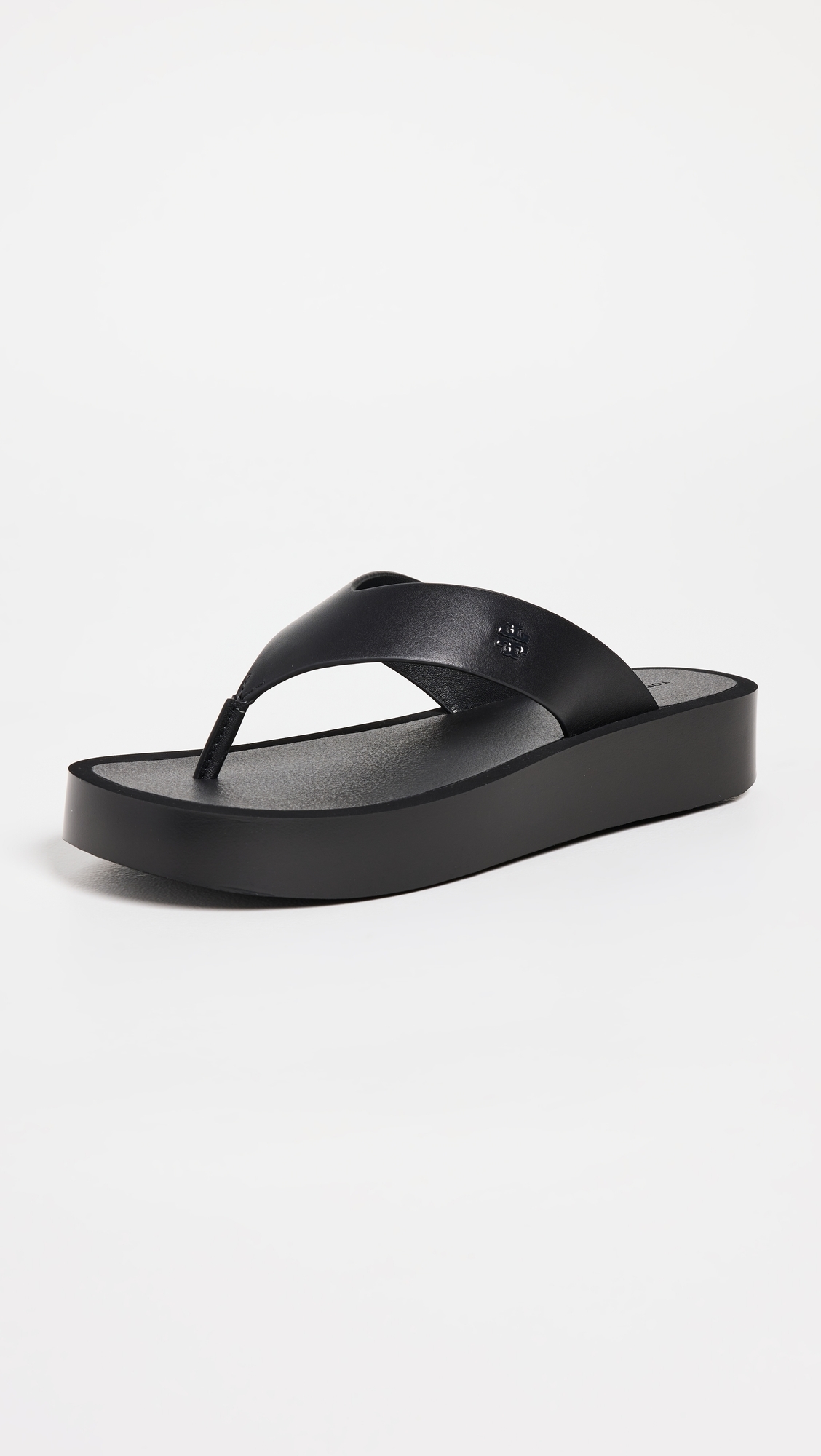 Leather Platform Flip Flops Black / Black