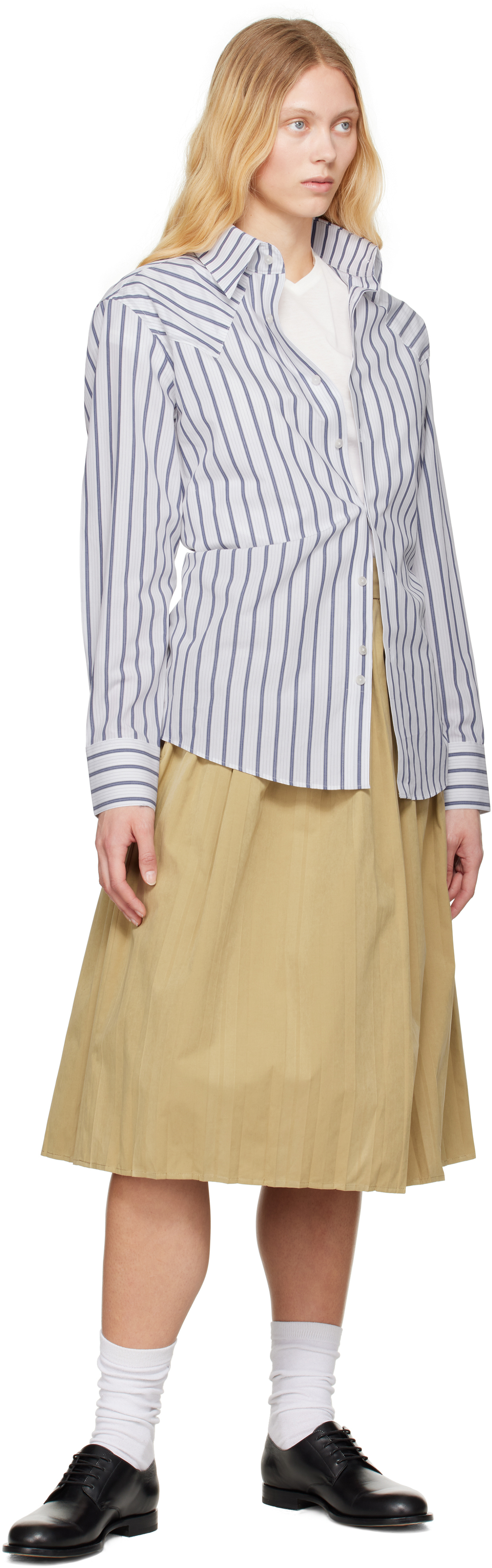 Carter Young Beige Jolie Pleated Midi Skirt
