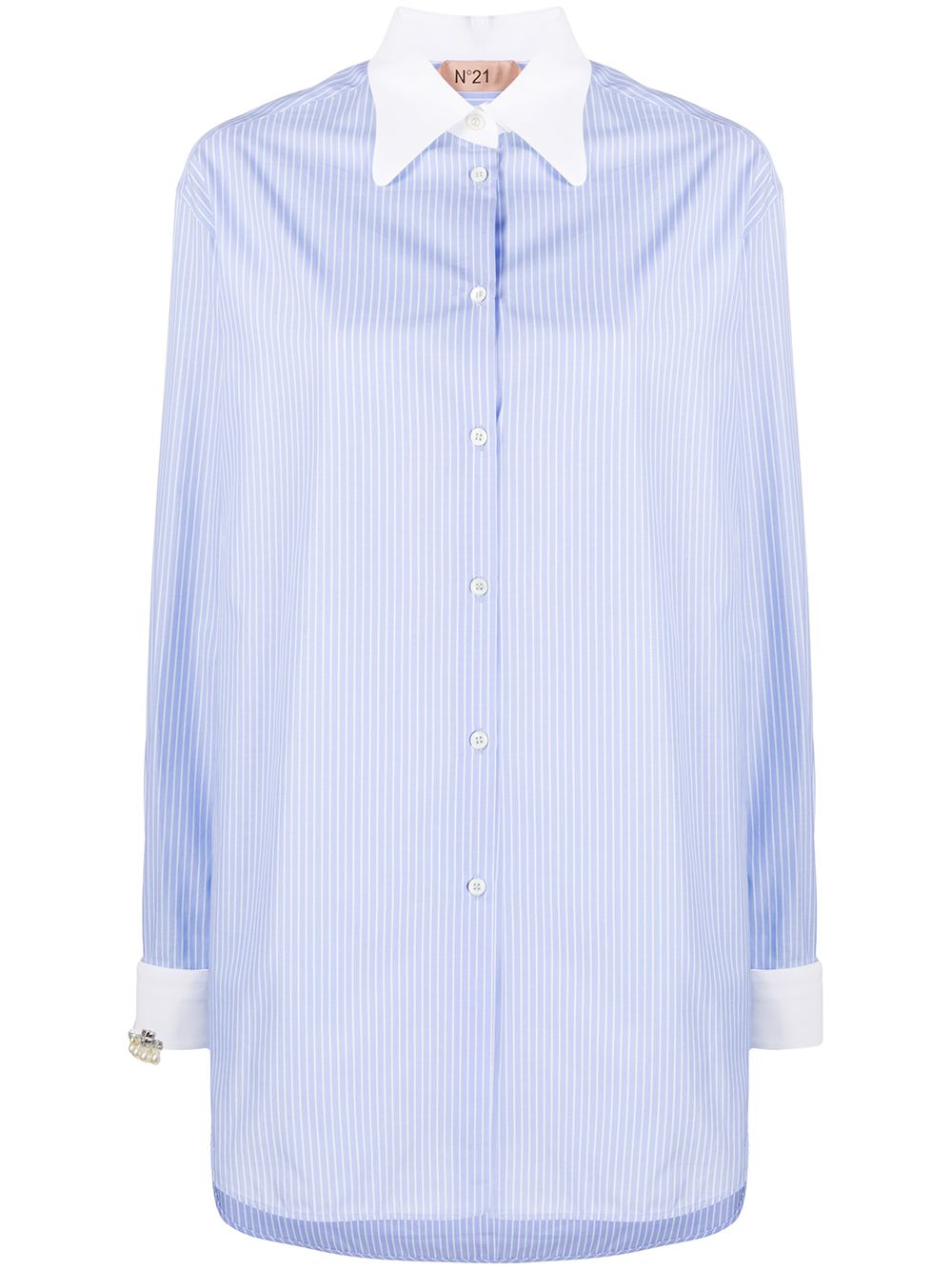 Pinstriped long-line shirt - Blue