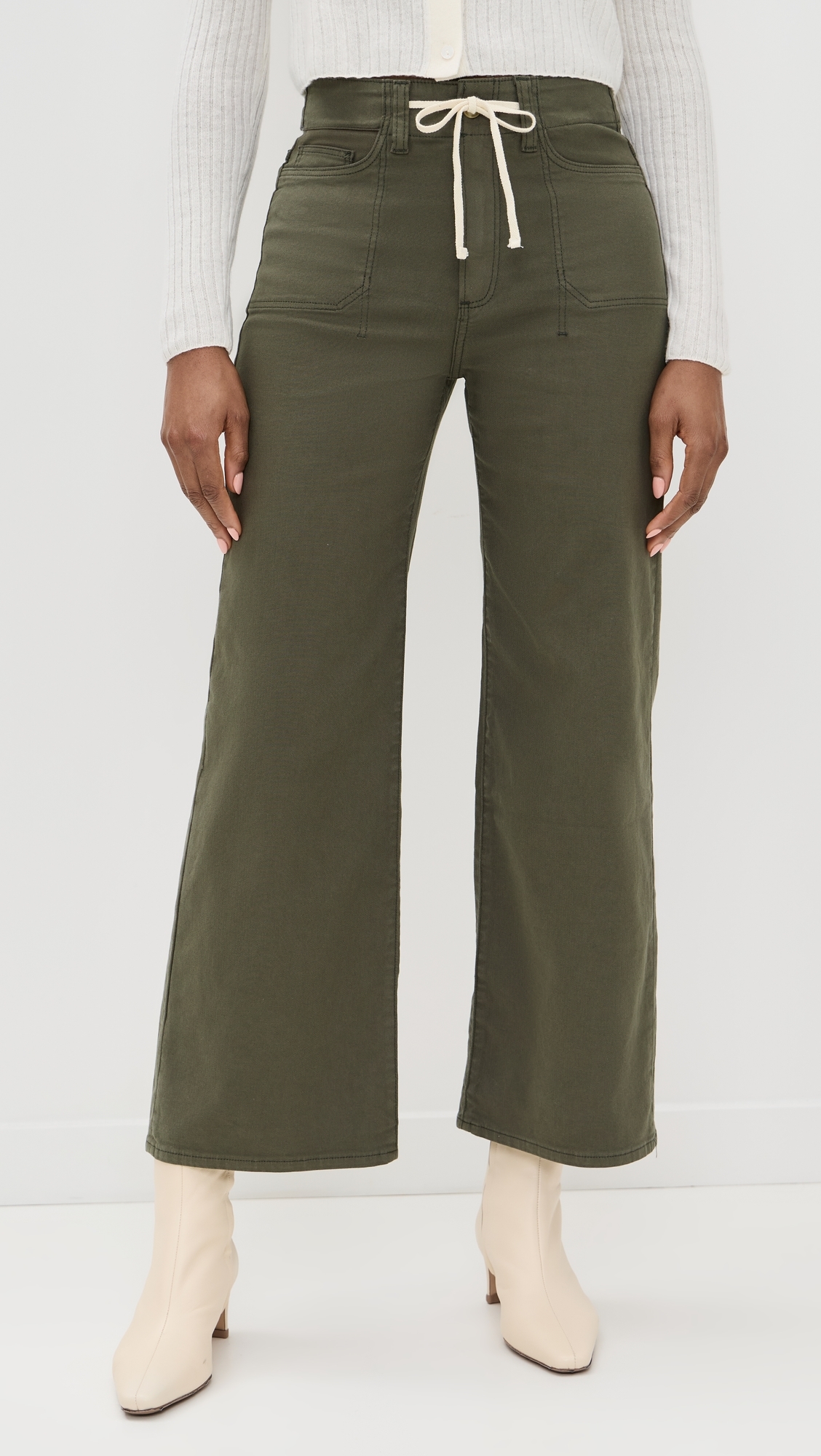 Ari Waistband Tie and Stitch Thru Utility Pockets Pants Vintage Forester Green