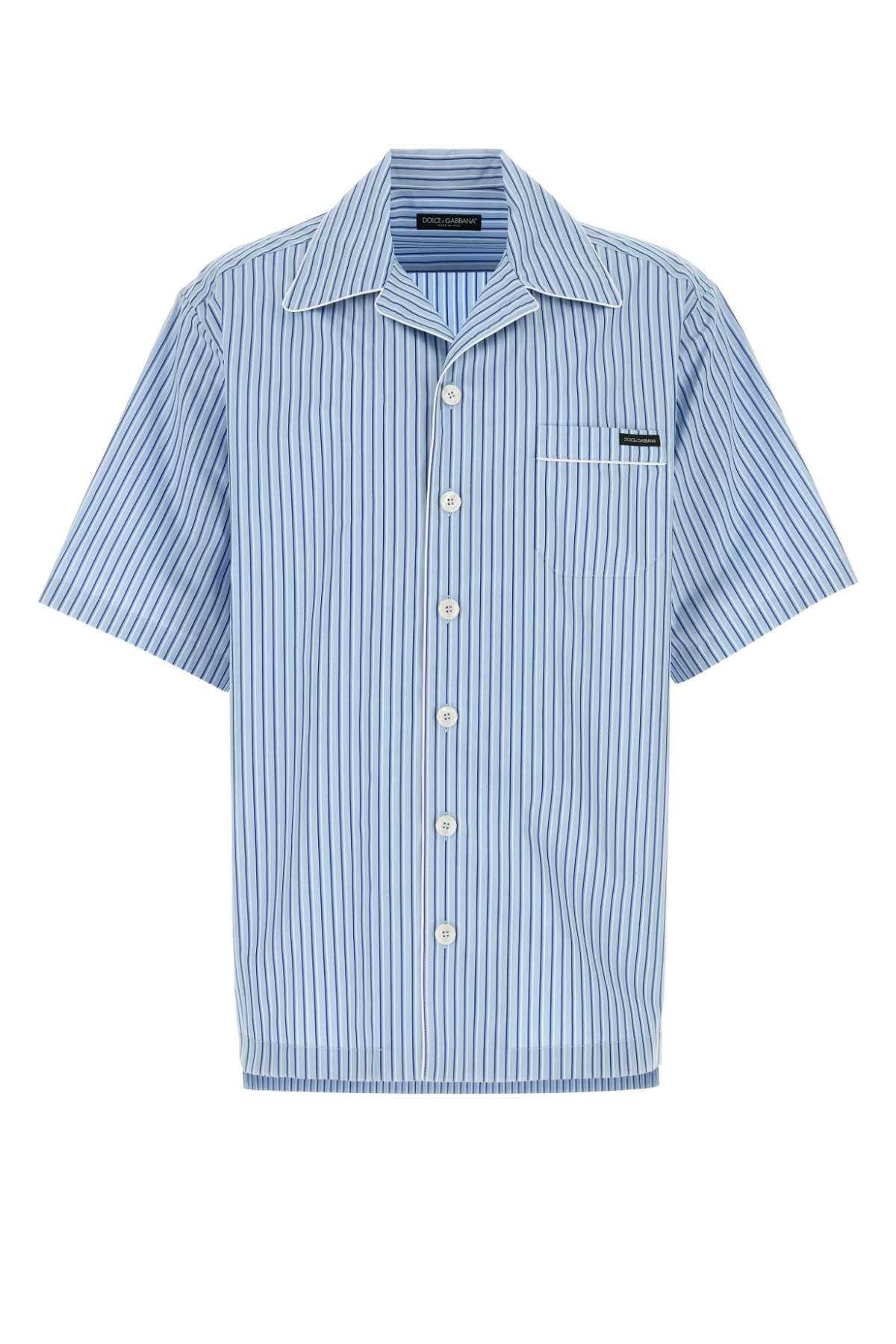 Cotton-Silk Pinstriped Shirt — Blue