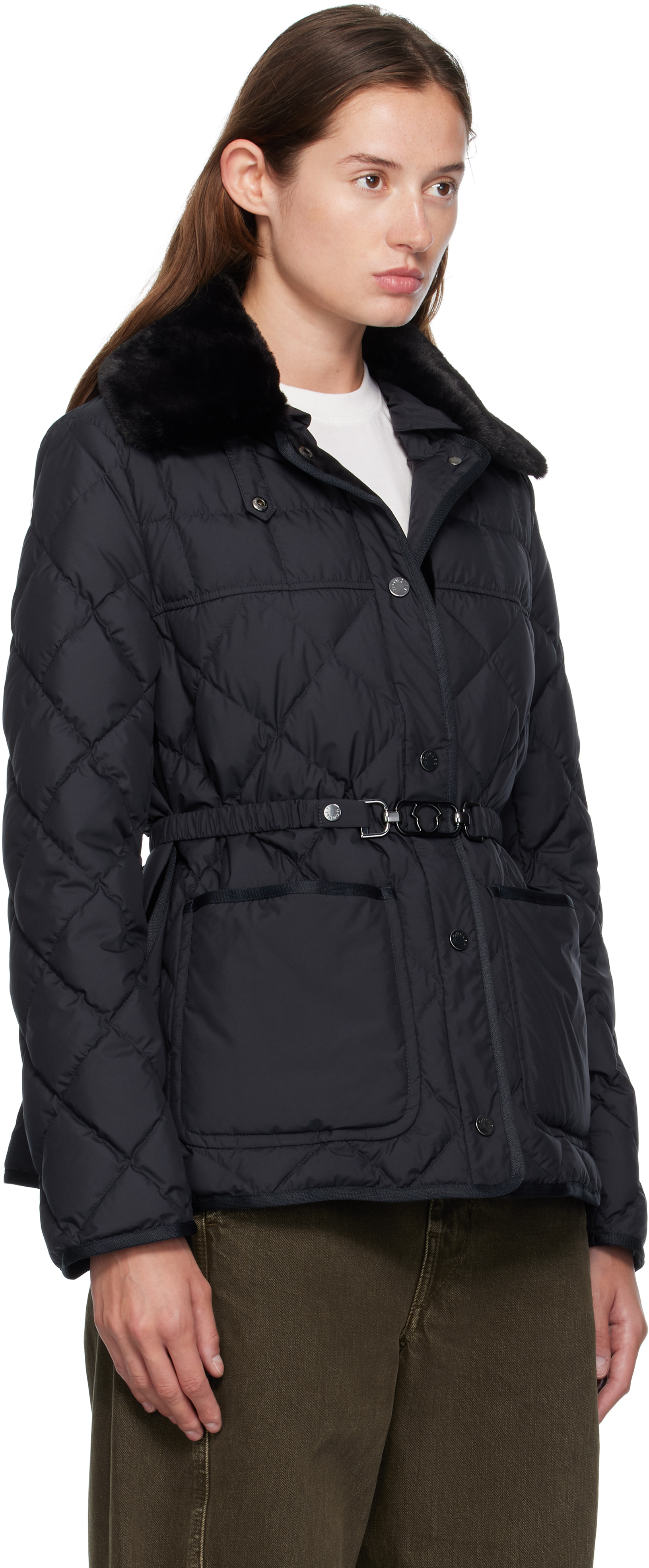 Navy Cygne Faux Fur-Trimmed Short Down Jacket