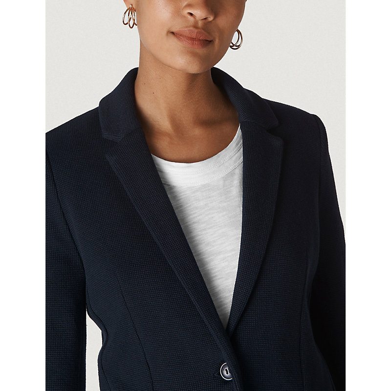 Womens Navy Single-breasted Slim-fit Cotton-jersey Jacket