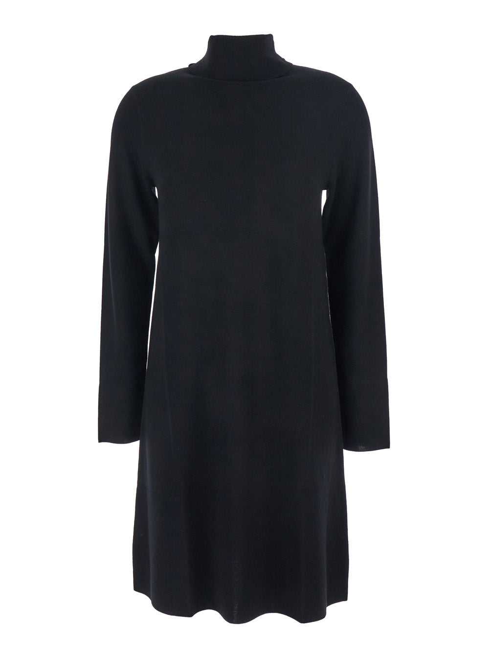 Virgin Wool Turtleneck Dress — Black
