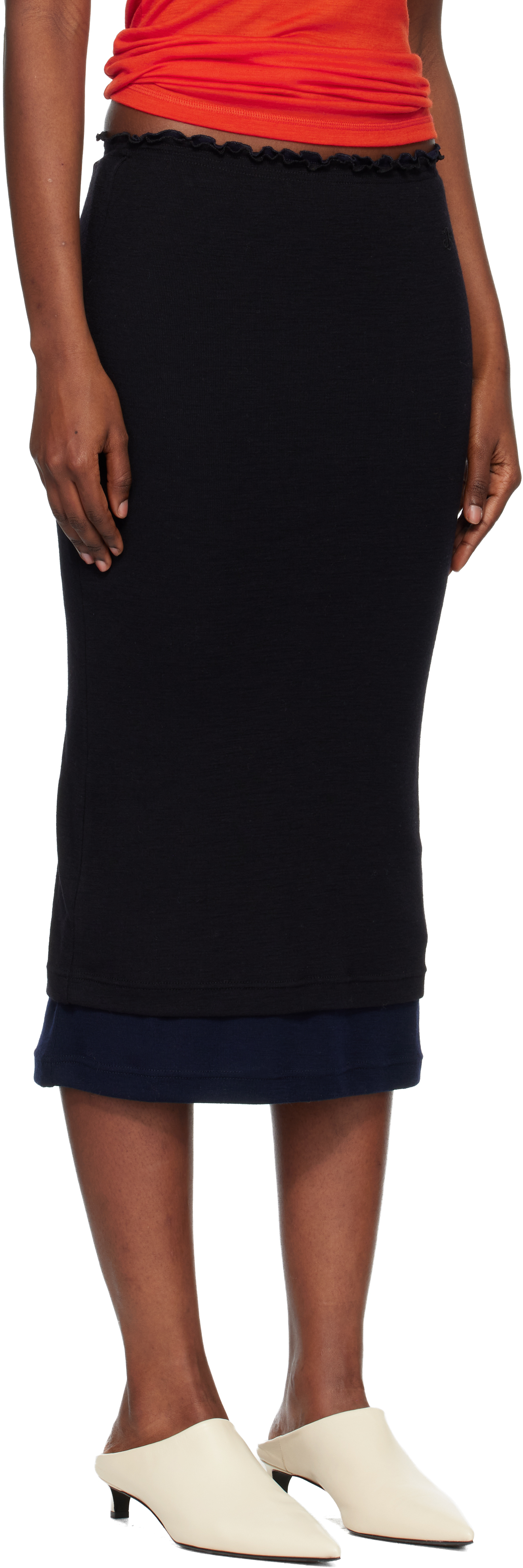 Black Lightweight Wool Layered Midi Skirts Set