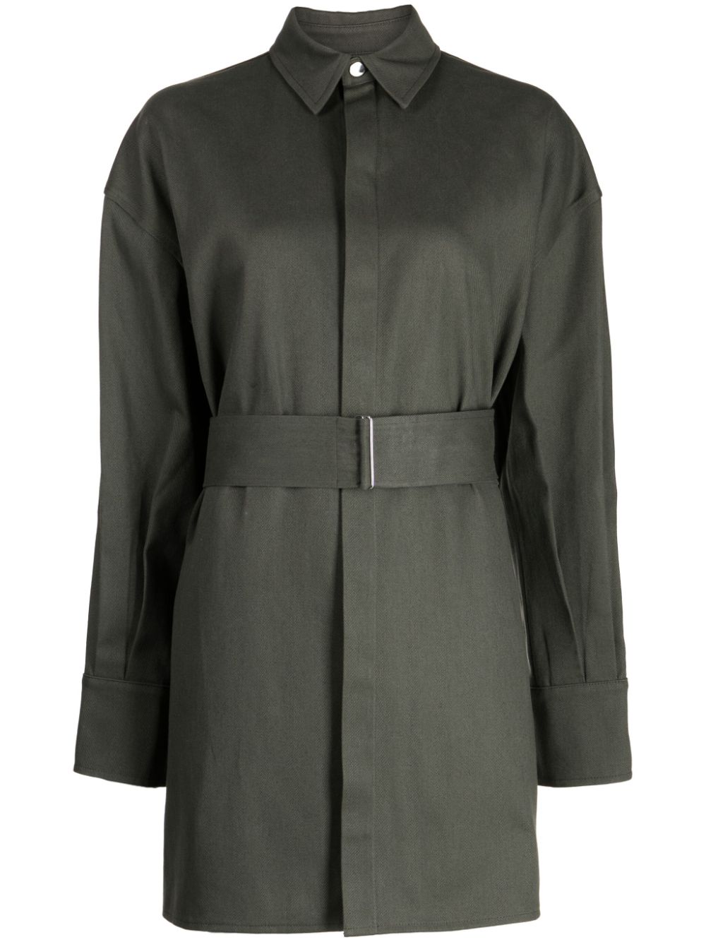 Belted-waist cotton shirt jacket - Green