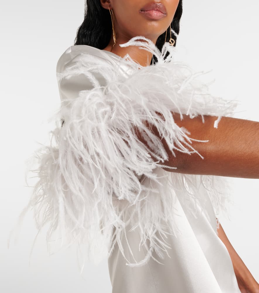 Feather-trimmed silk satin top