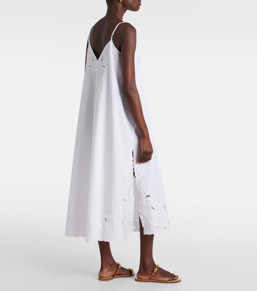 Embroidered cotton poplin midi dress