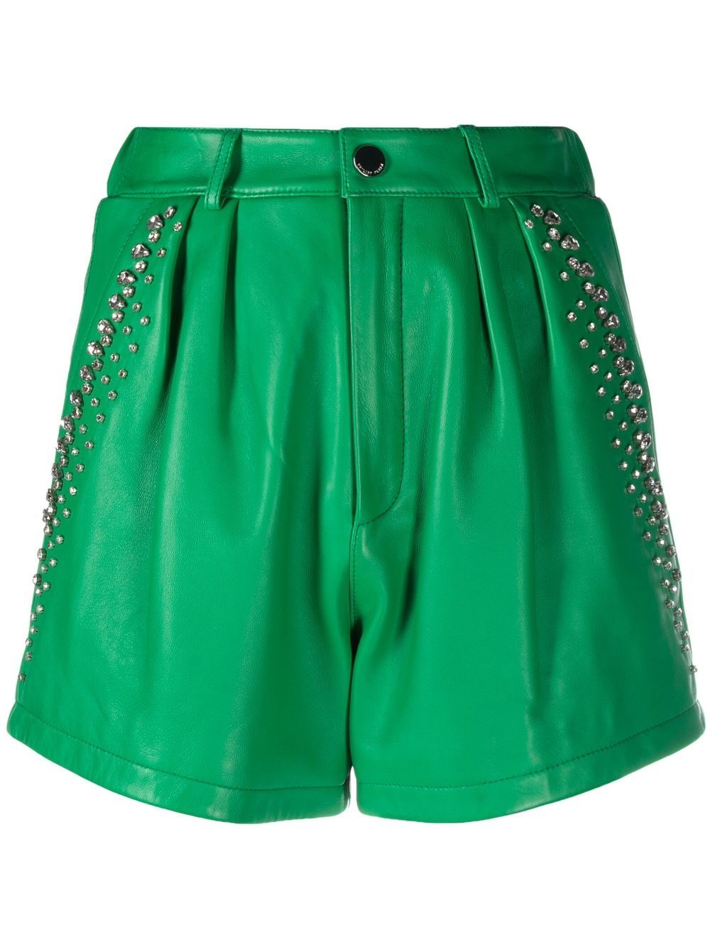 Rhinestone-embellished leather shorts - Green