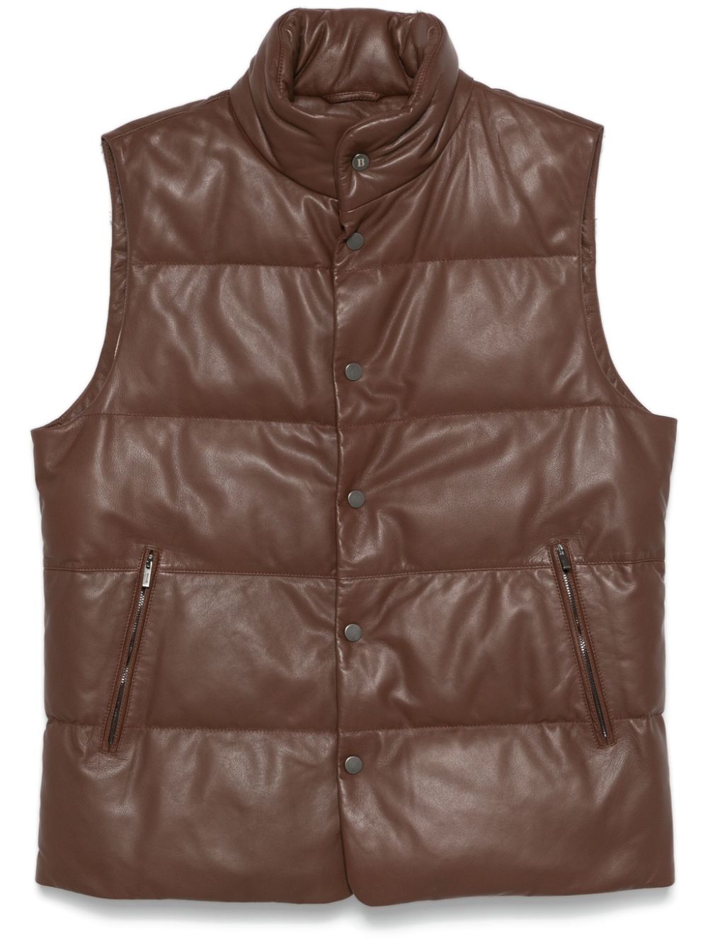 Leather padded gilet - Brown