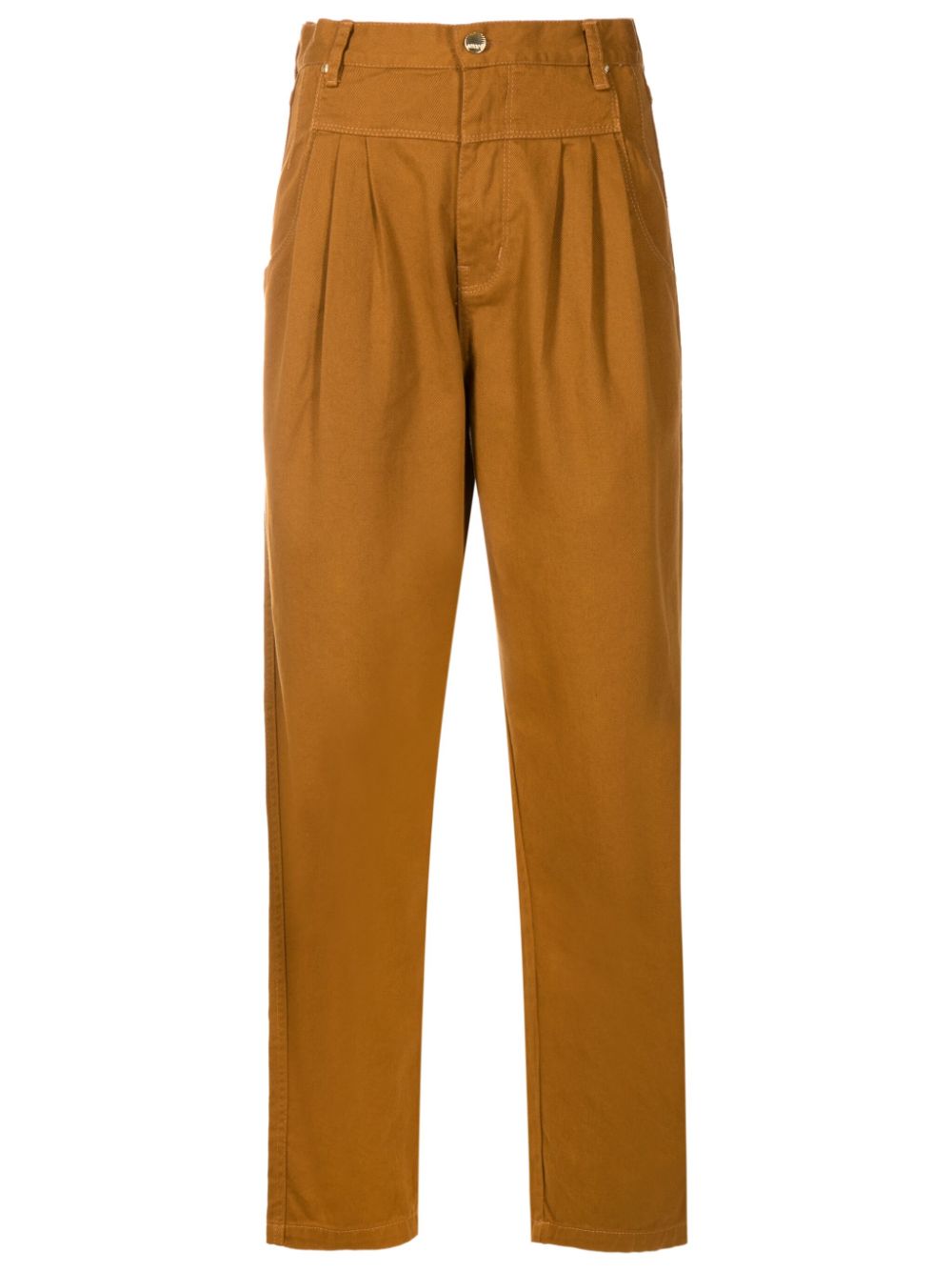 Pleat-detail cotton trousers - Brown