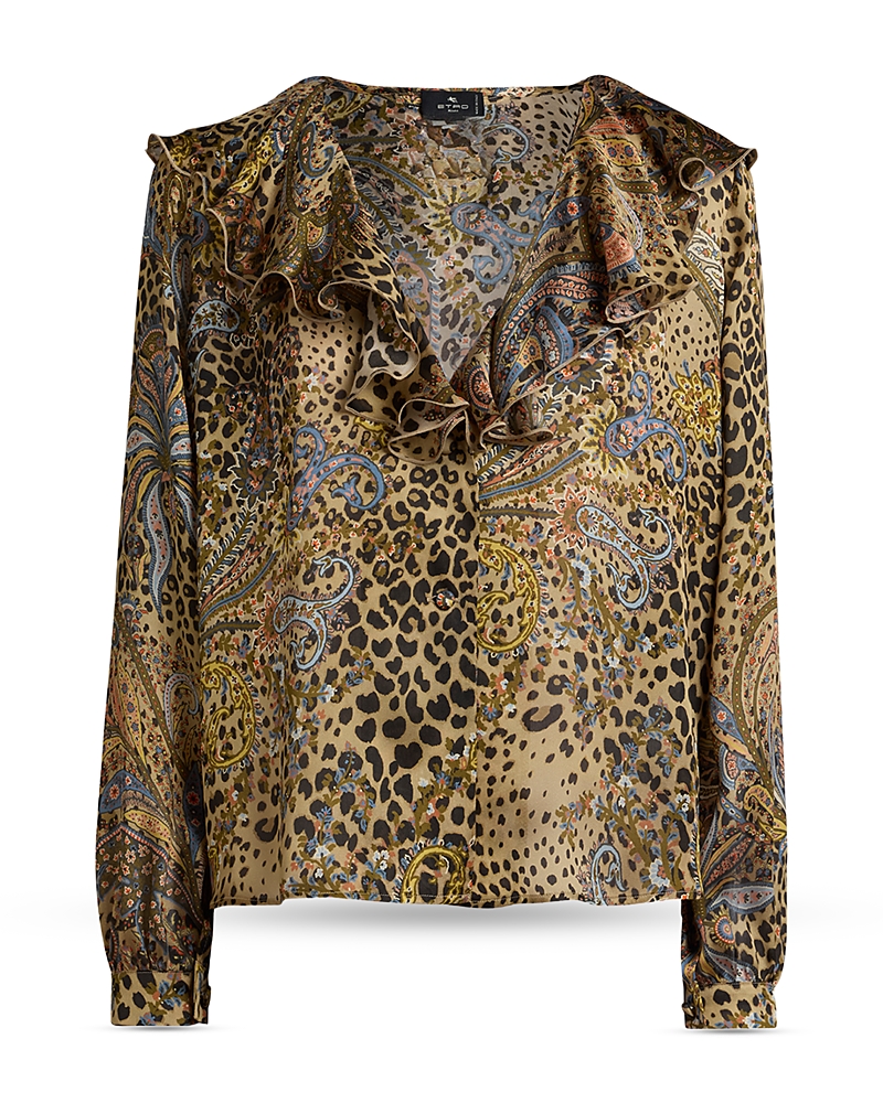 Silk Ruffled Collar Flared Shirt