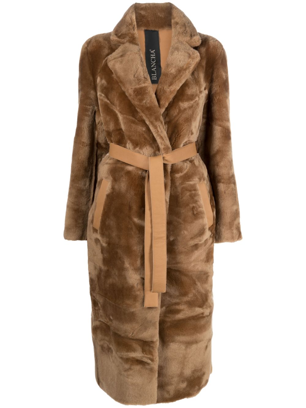Reversible belted shearling coat - Brown