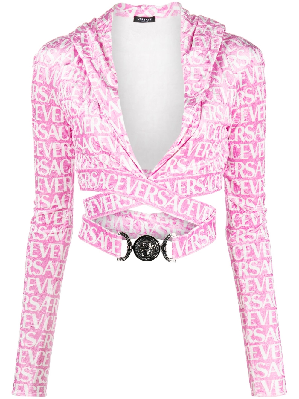 All-Over velvet cropped hoodie - Pink