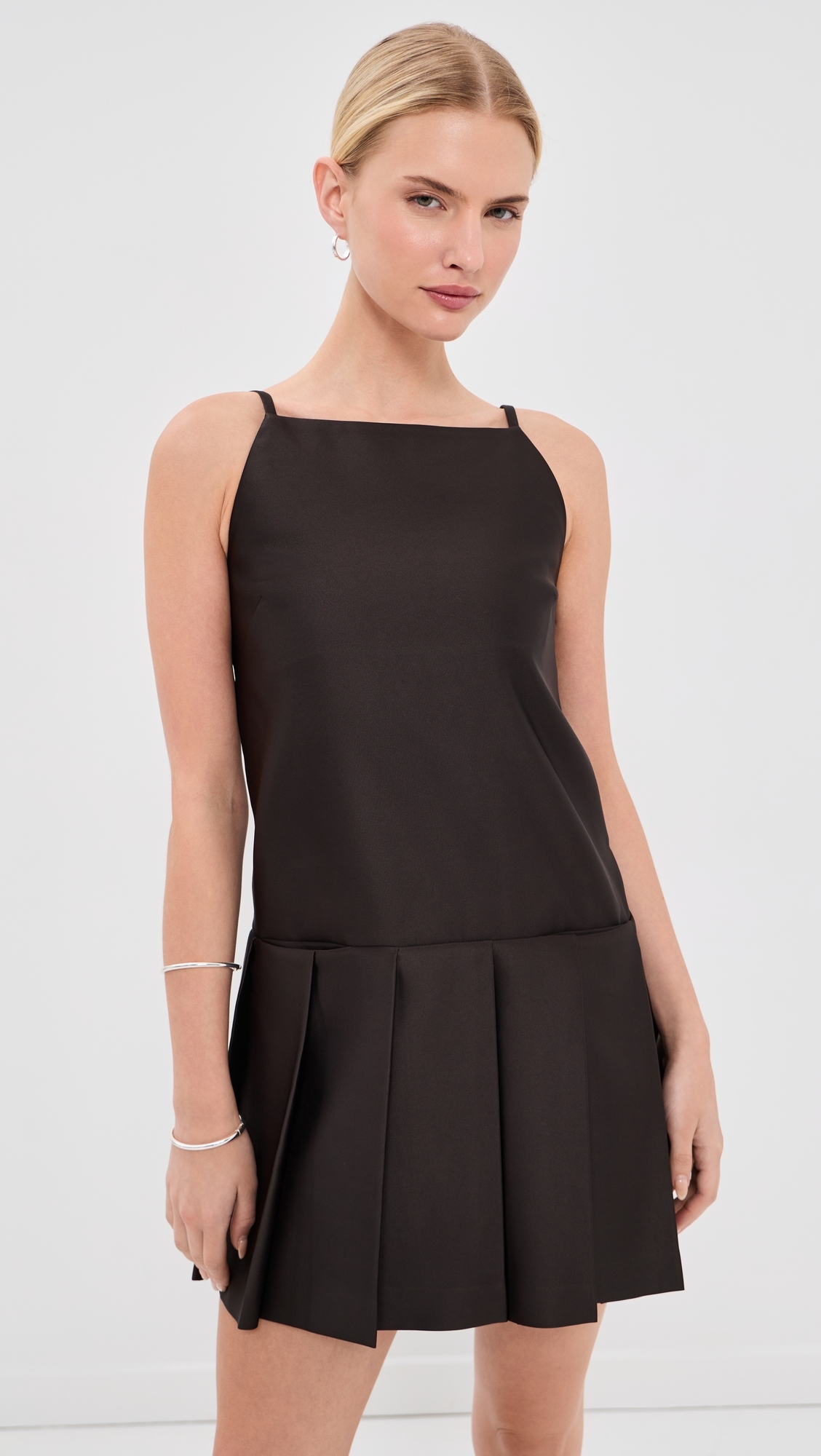 Silk Sleeveless Mini Dress Dark Chocolate Brown