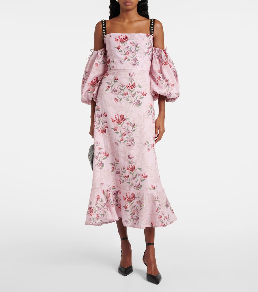 Mercedes Wisteria floral linen midi dress