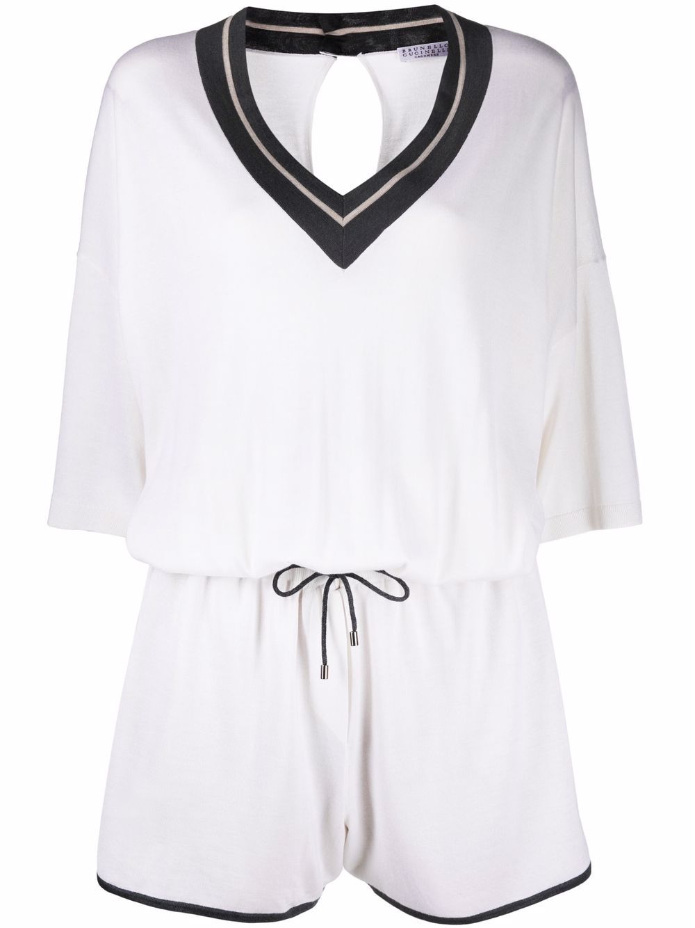 V-neck fine-knit top - White