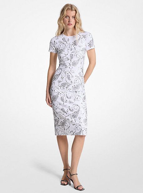 Studded Paisley Scuba Midi Dress