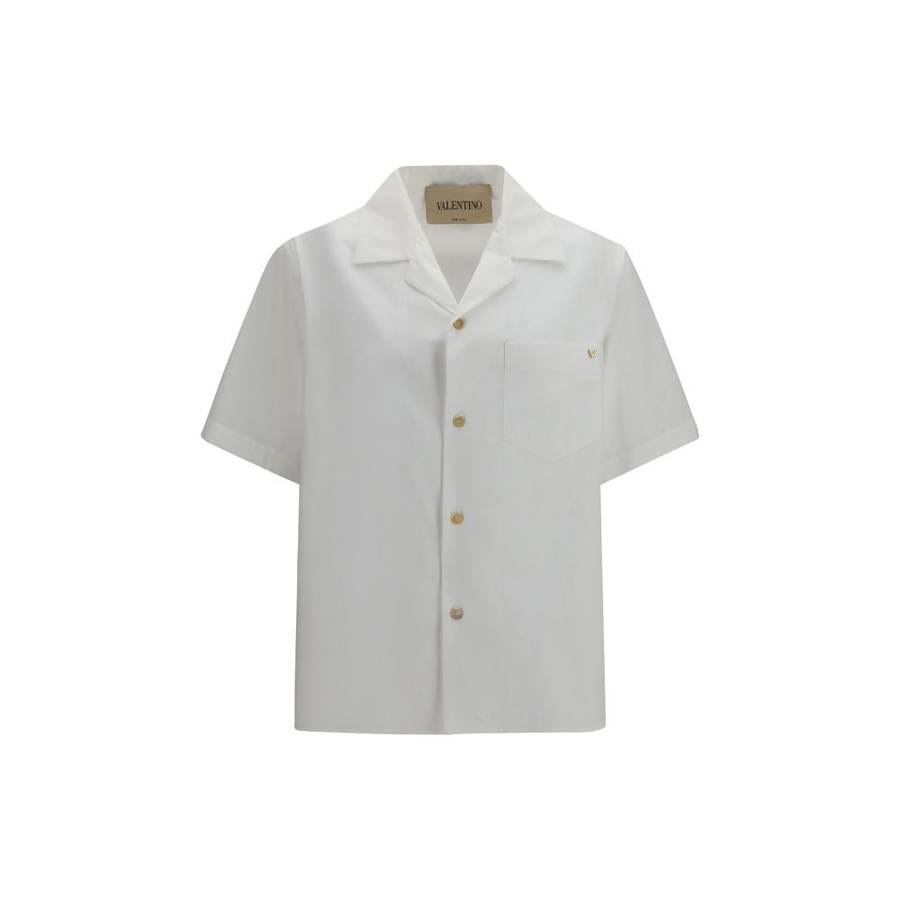 Cotton Short-Sleeve Bowling Collar Shirt — White