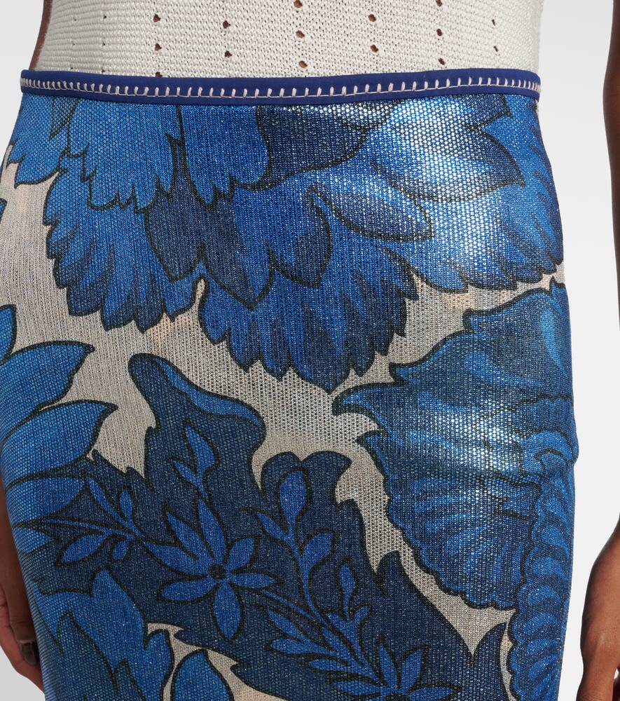 Printed asymmetric lamé maxi skirt