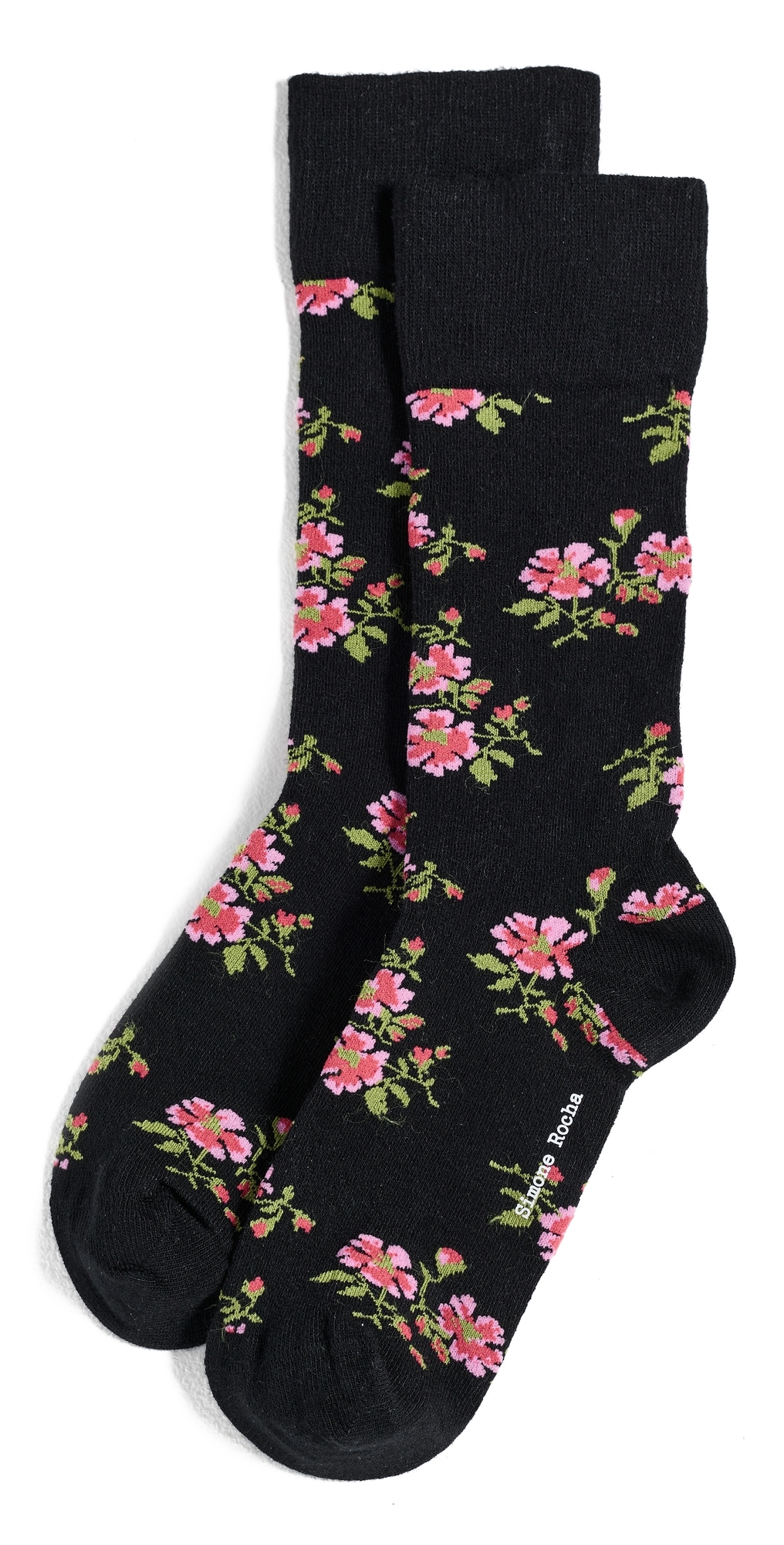 Tiny Flower Jacquard Ankle Socks Black Floral One Size
