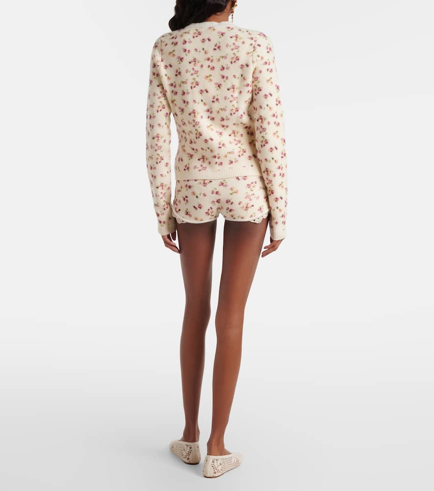 Floral wool, silk, and cashmere shorts