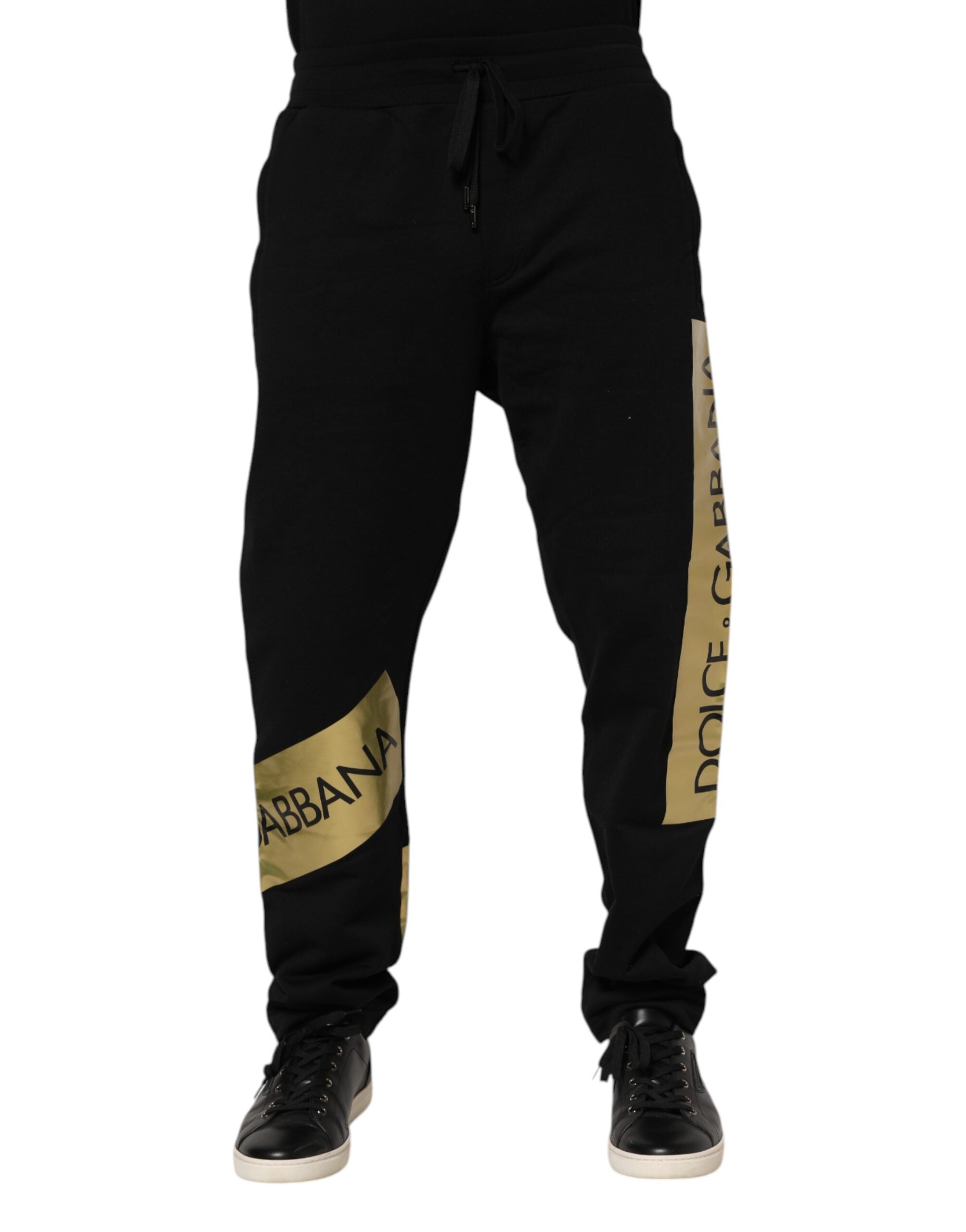 Logo-Tape Cotton Joggers — Black