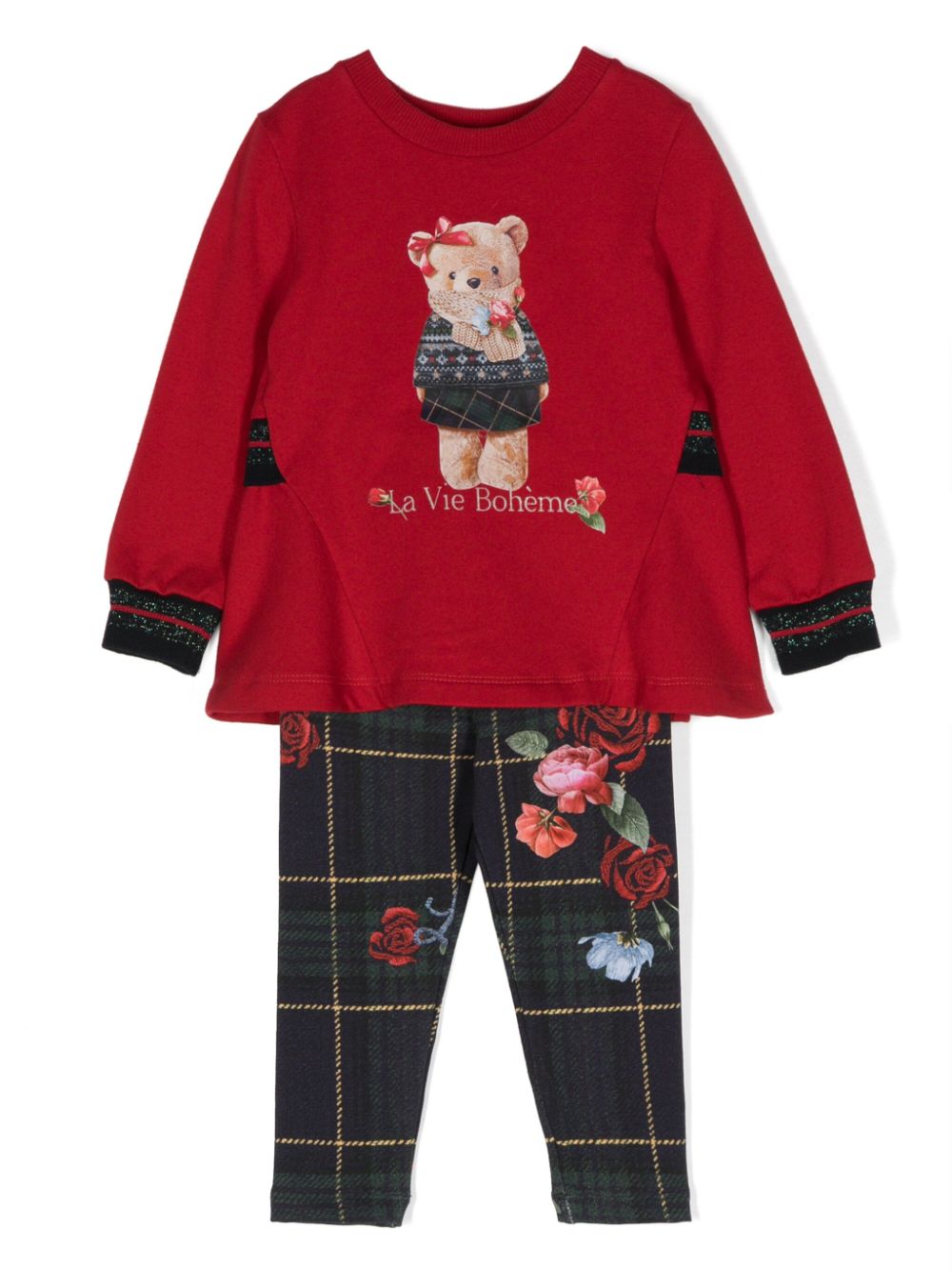 Teddy Bear-print trousers set - Red