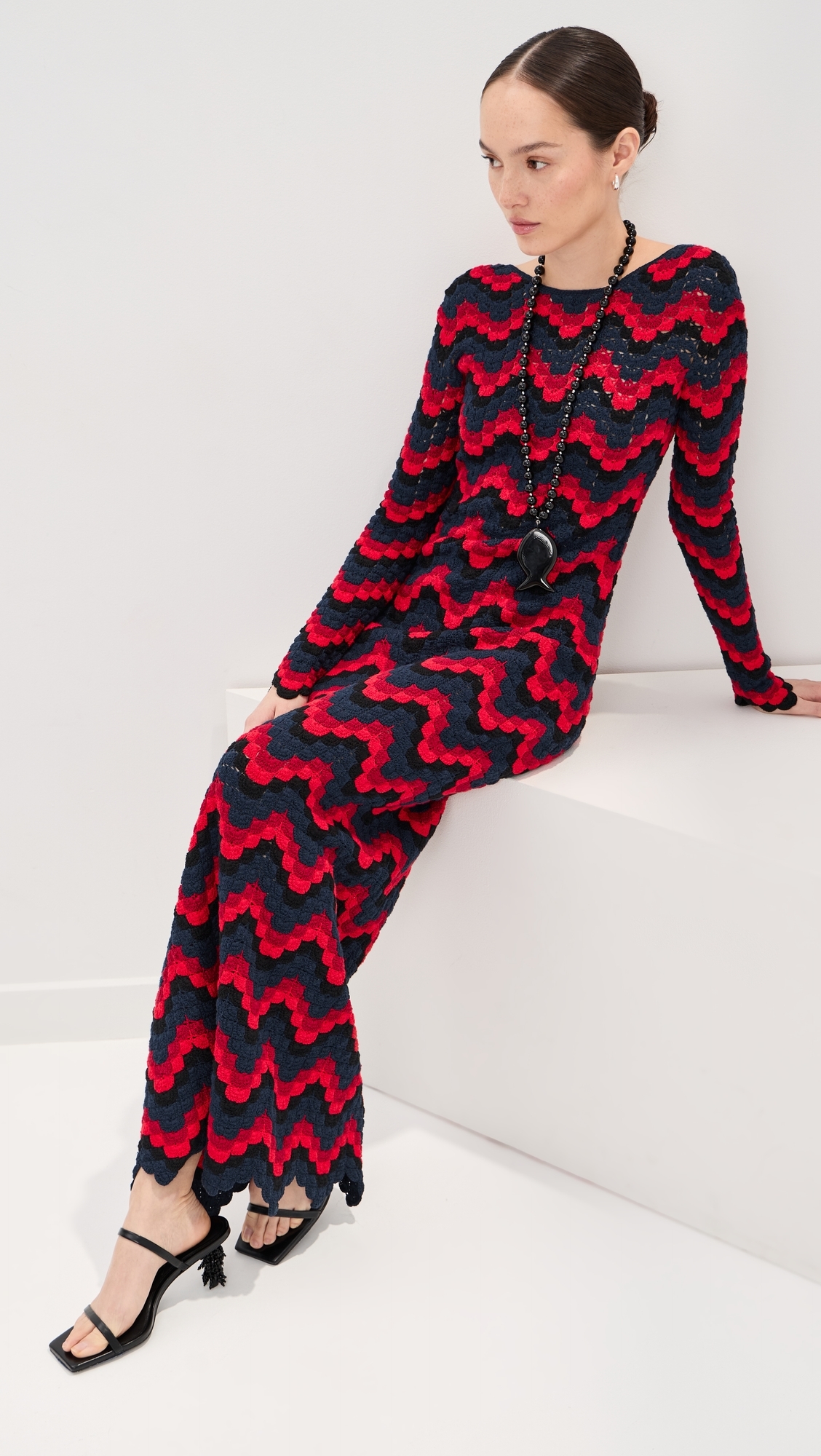 Ursula Crochet Maxi Dress RED / NAVY