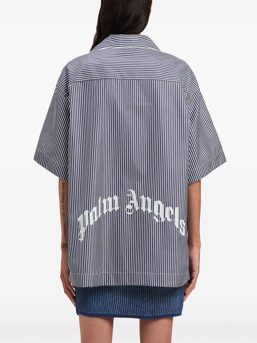 Logo-print striped shirt - Blue