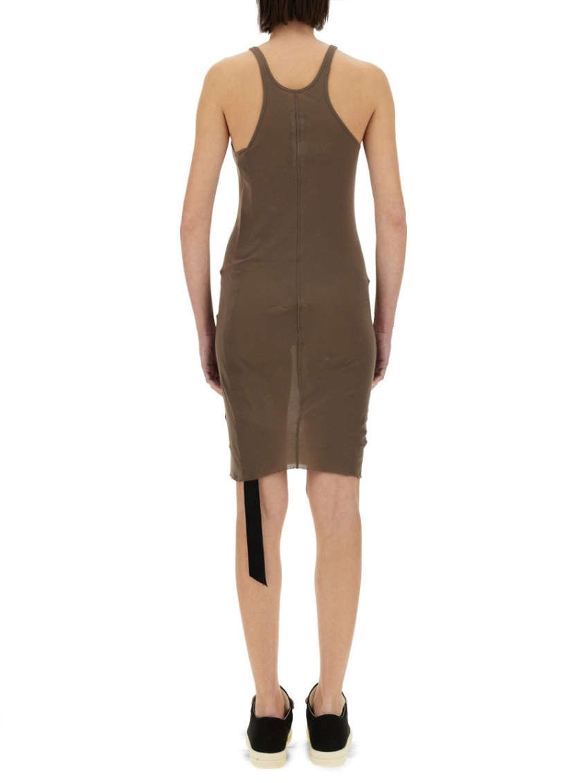 Beige Round Neck Knee Length Dress